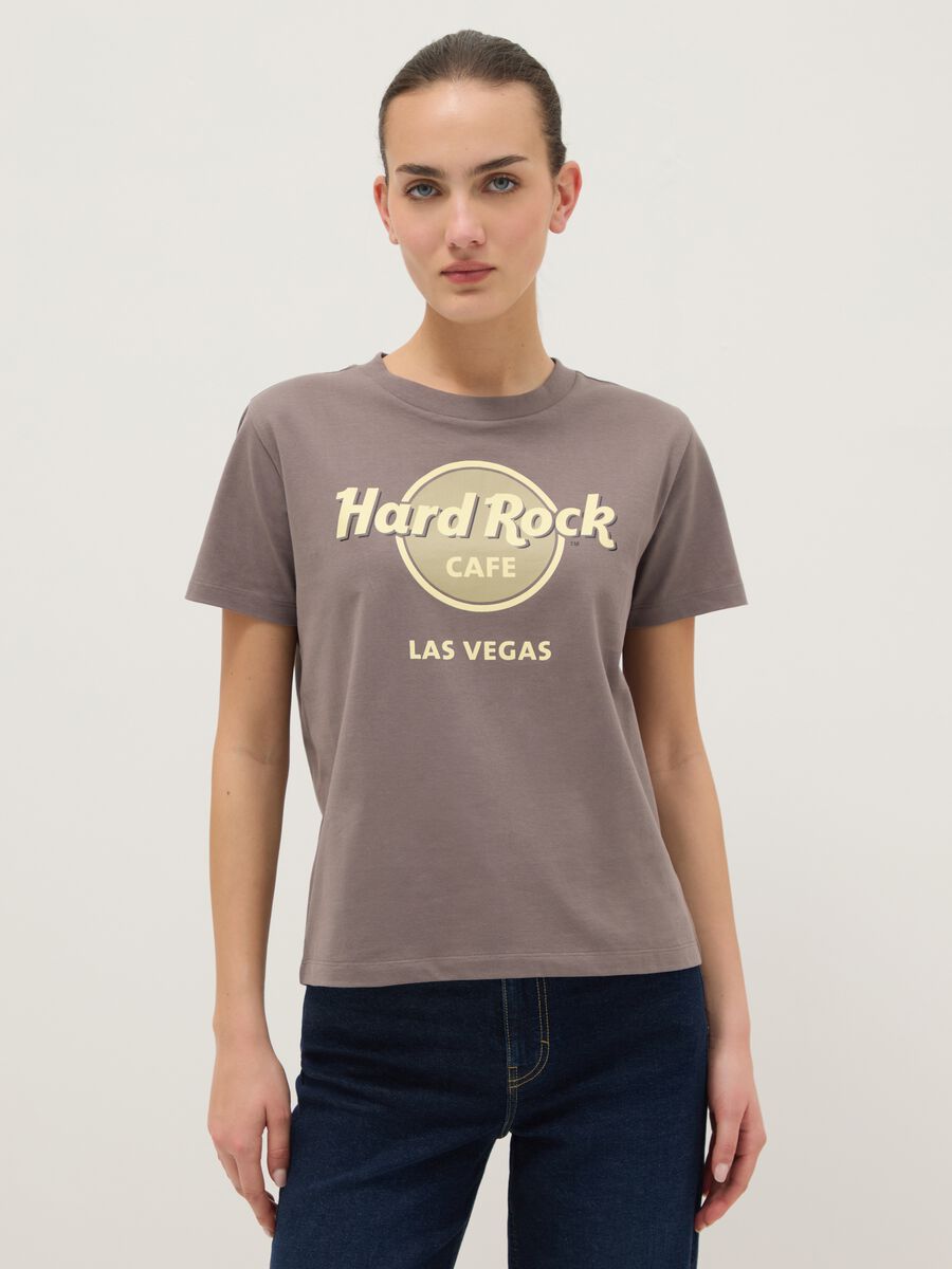 Grey pure cotton regular fit T-shirt with Hard Rock Cafe logo_0