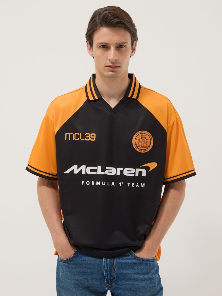 Black and orange oversized McLaren logo polo shirt_0