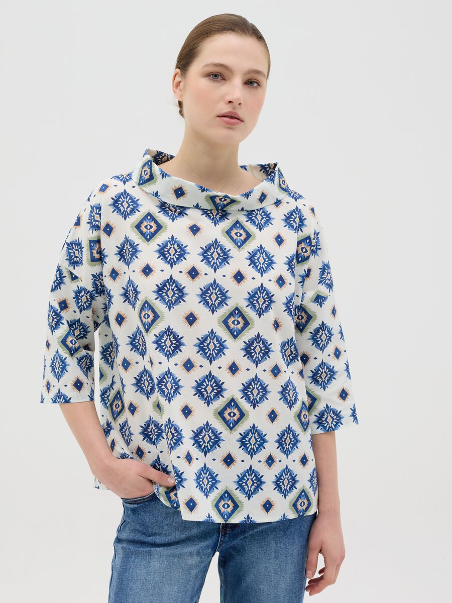 Blue Spring Blouse with Geometric Pattern Hybrid_0