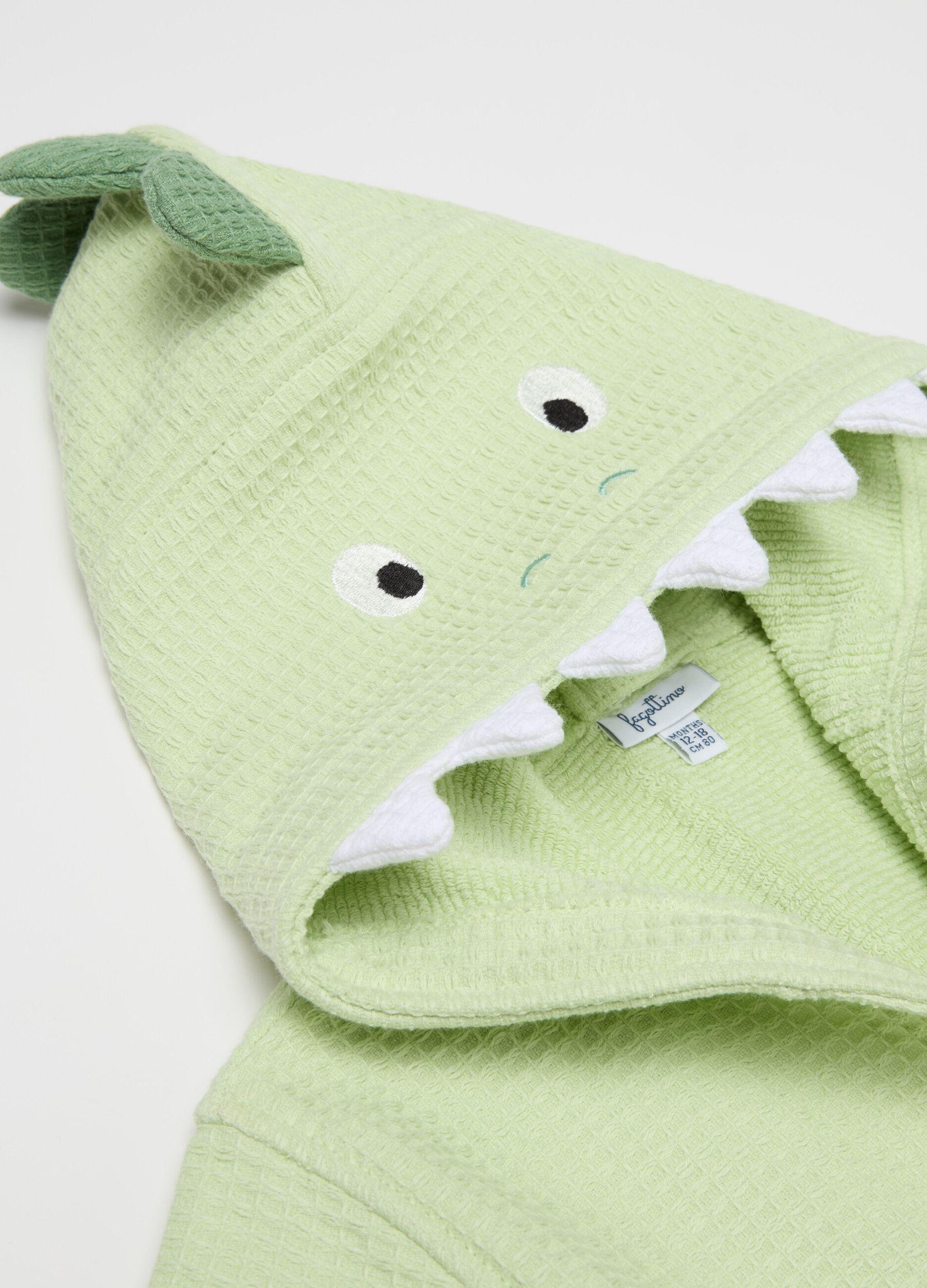 Dinosaur bathrobe with waffle weave