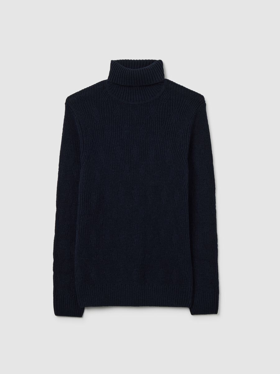 Regular fit blue turtleneck pullover with jacquard pattern_4