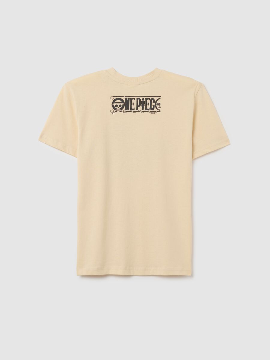 Beige pure cotton regular fit boys' T-shirt with One Piece print_1