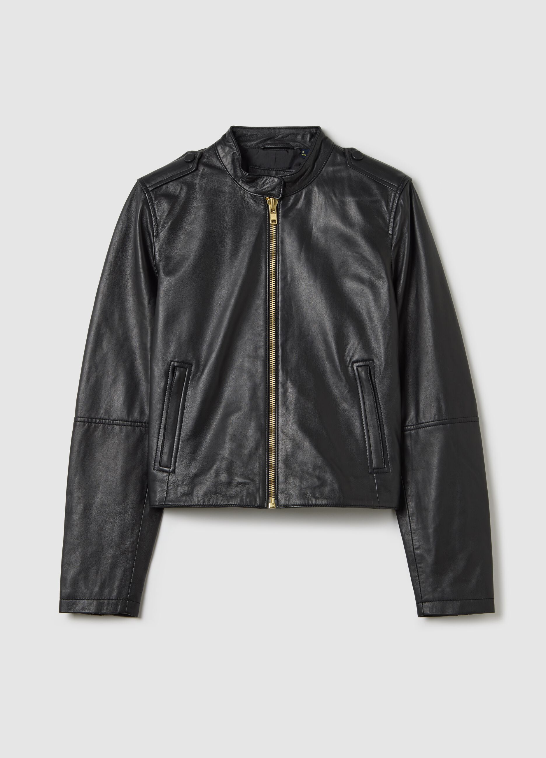 Giacca biker in vera pelle nera
