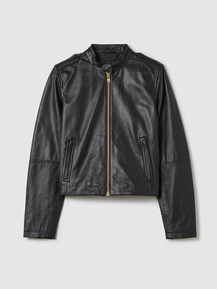 Black genuine leather biker jacket_4