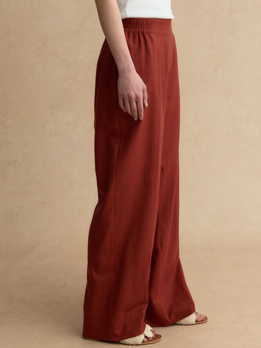 Pantaloni in misto lino e viscosa rossi wide leg_3