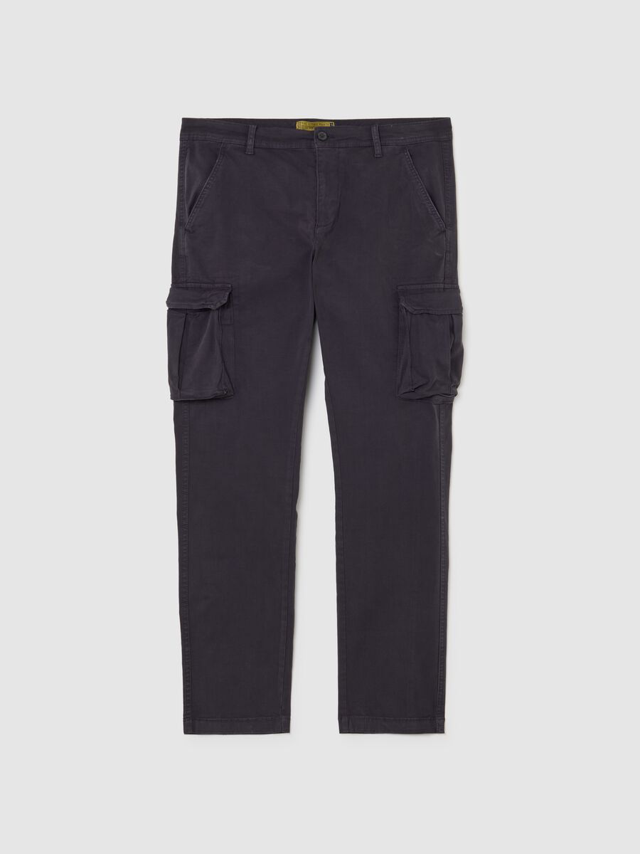 Pantaloni cargo blu in cotone elasticizzato slim fit_4