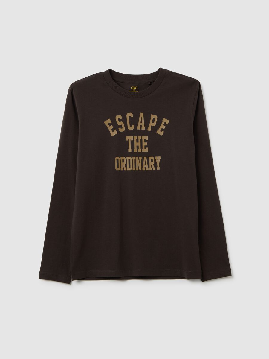 T-shirt a maniche lunghe da ragazzo in puro cotone nero_0