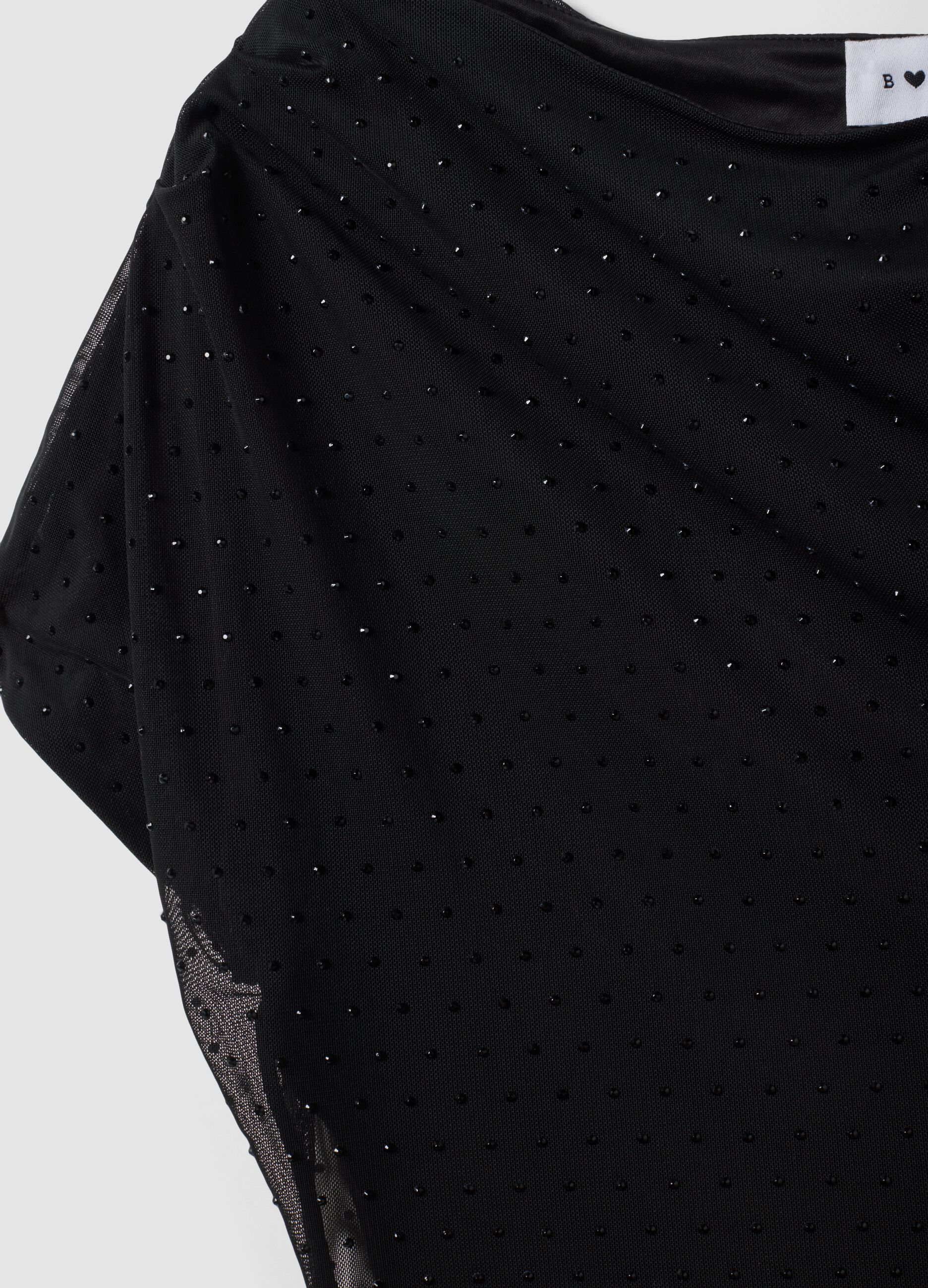 Black stretch-fabric dress with draping, regular fit