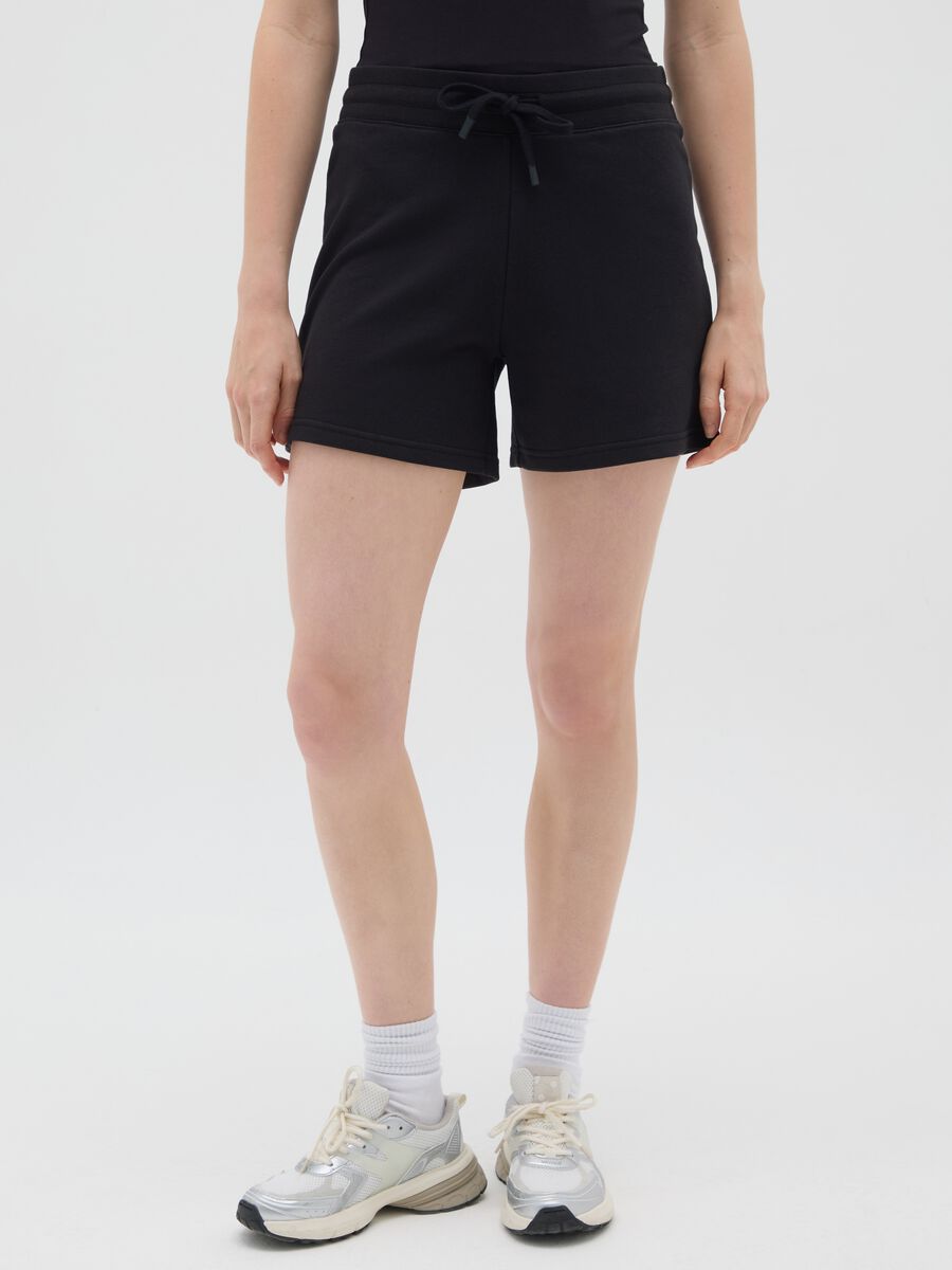 Women's black cotton-blend shorts, regular fit_1