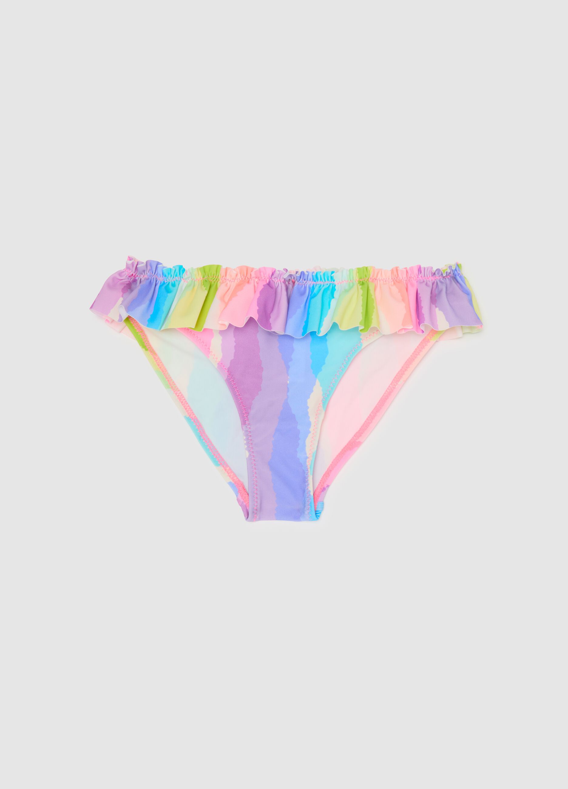 Girls’ swim briefs in multicoloured stretch fabric with frill