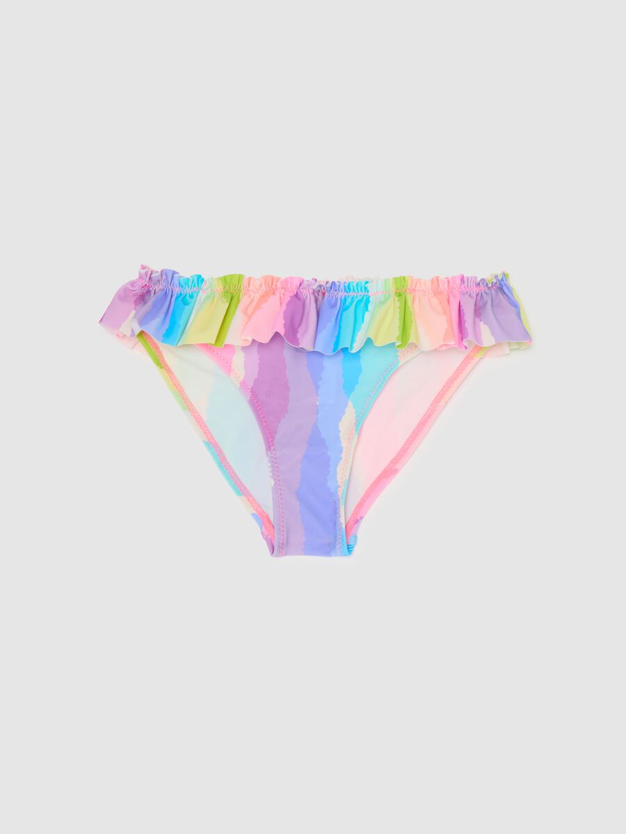 Girls’ swim briefs in multicoloured stretch fabric with frill_0