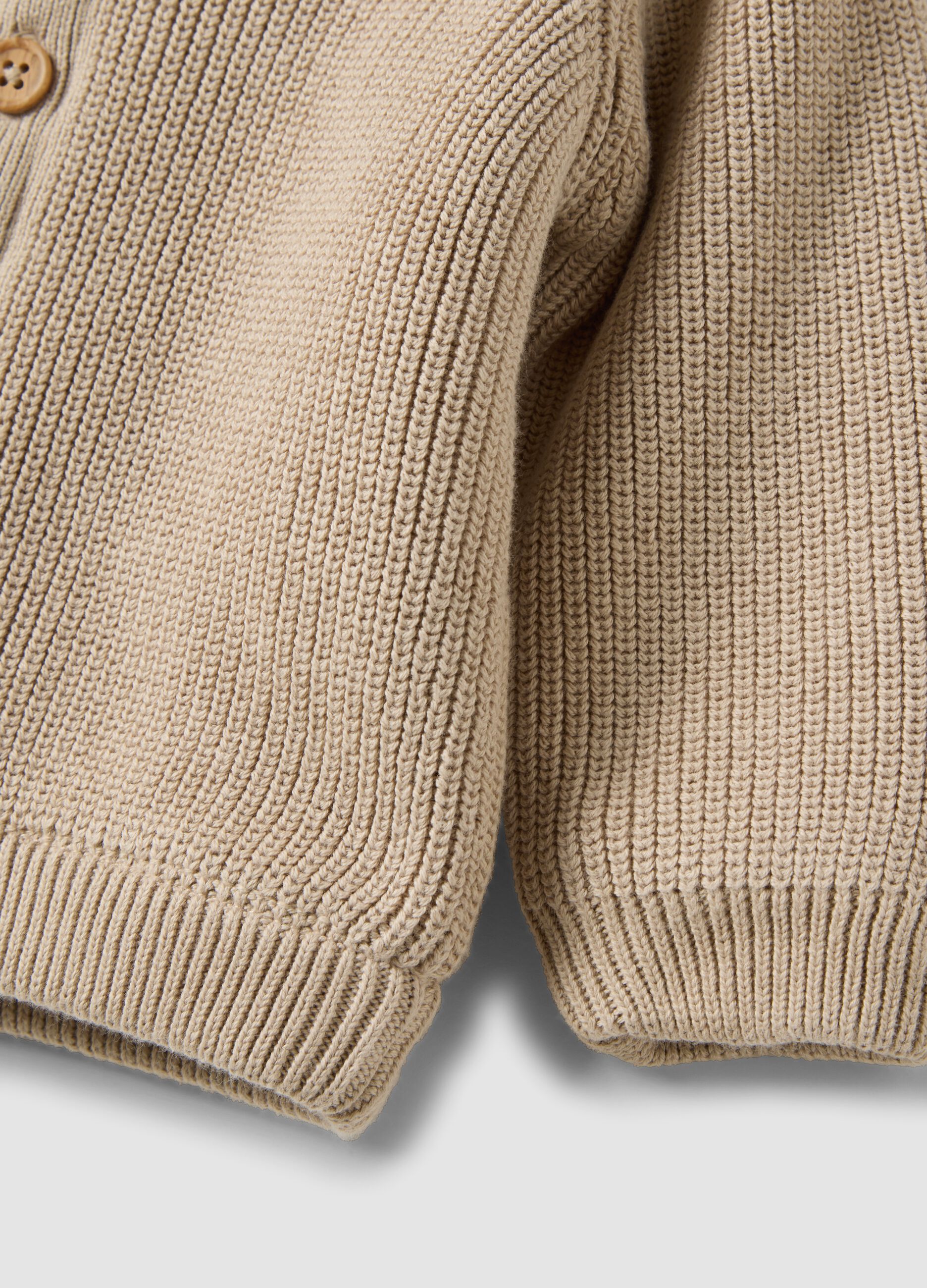 Beige organic cotton hooded jacket for babies