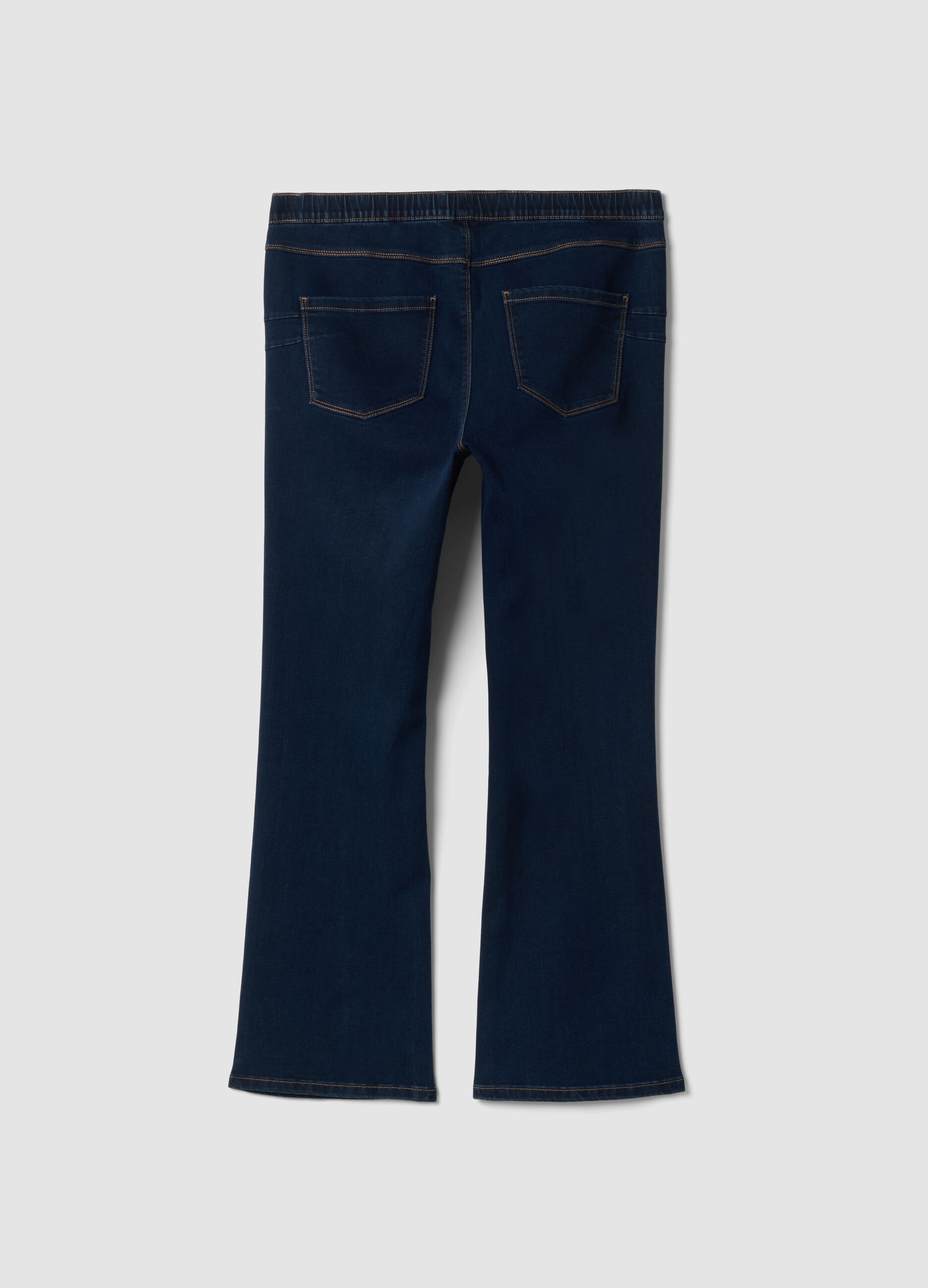 Jeans denim blu scuro bootcut in misto cotone e viscosa elasticizzata