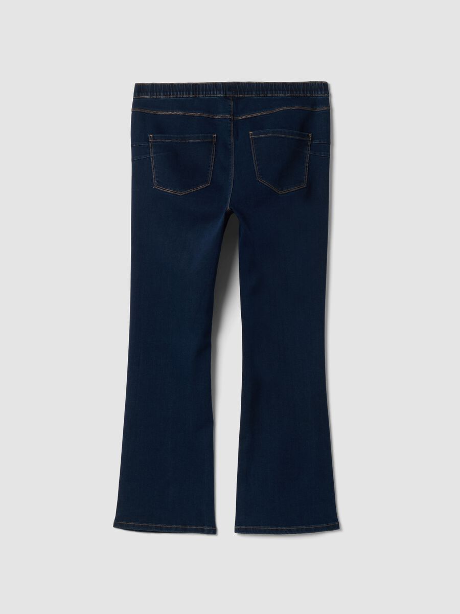 Jeans denim blu scuro bootcut in misto cotone e viscosa elasticizzata_2