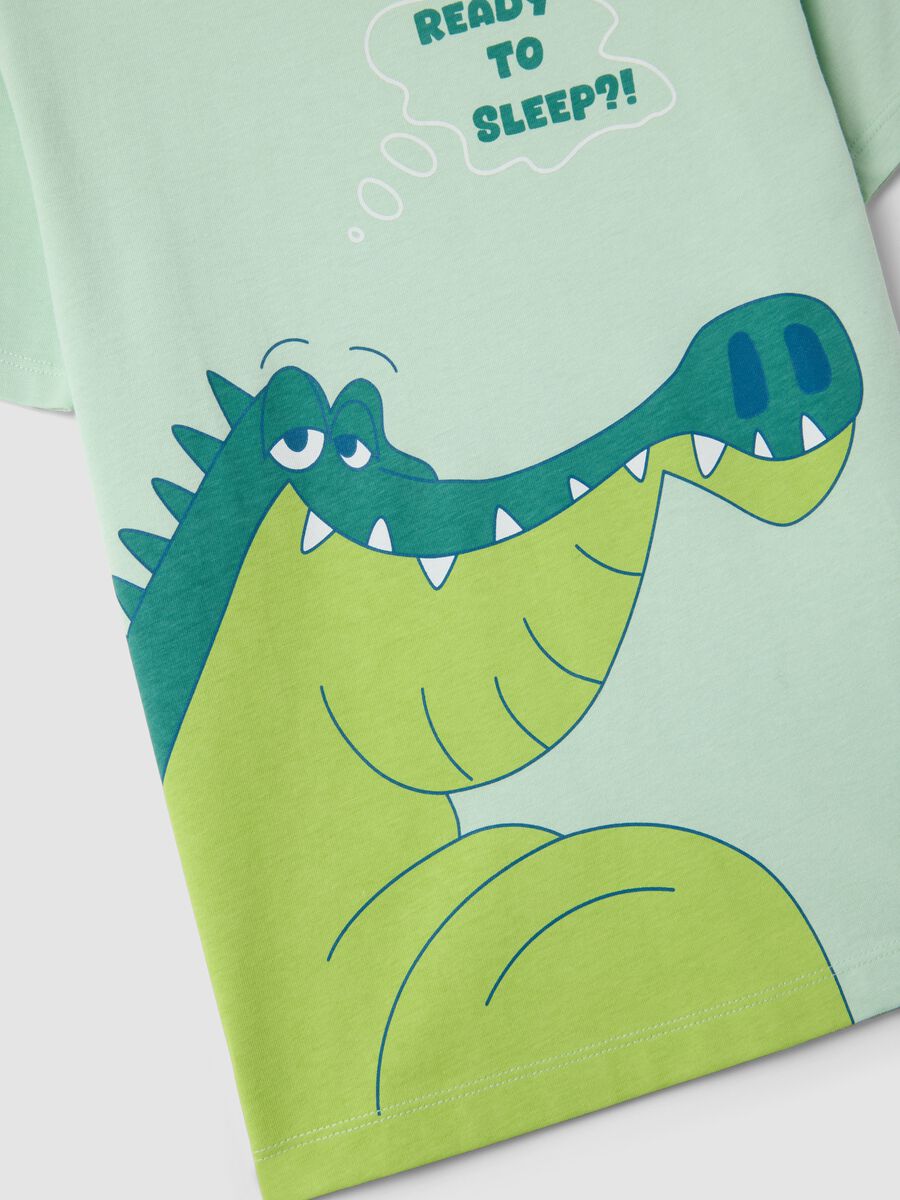 Pigiama in puro cotone verde da bambino regular fit con stampa_2
