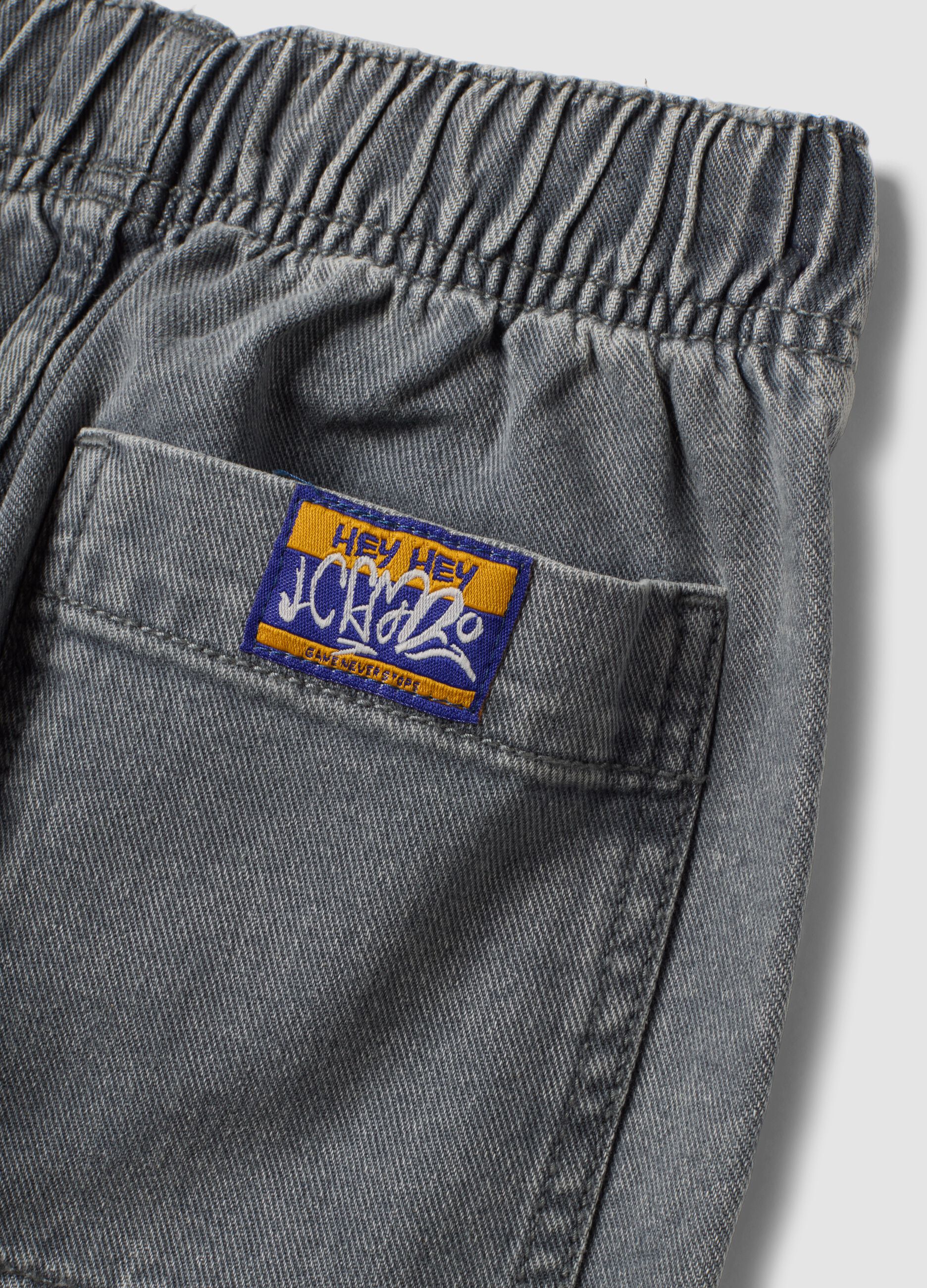 Grey pure cotton jogger jeans with elasticated waist, relaxed fit for boys