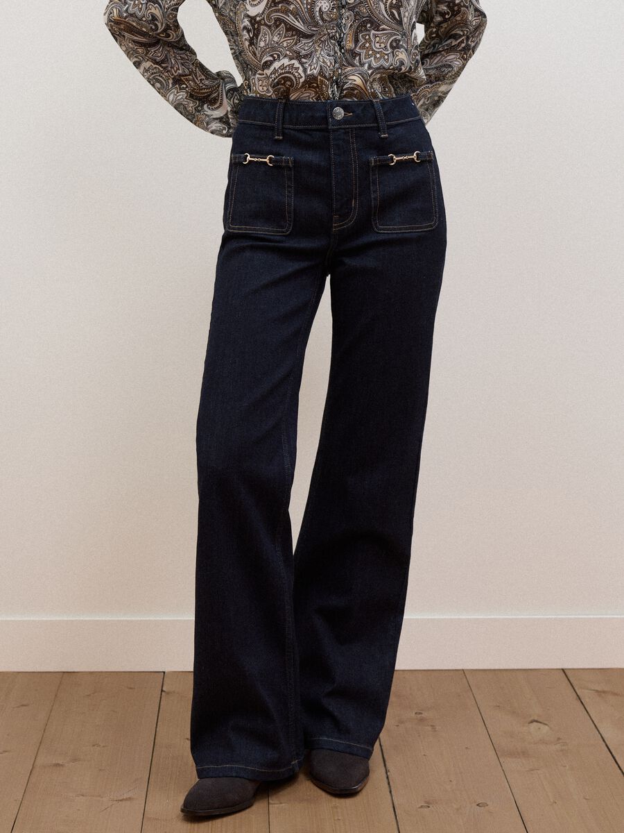 Blue stretch cotton flared jeans_1