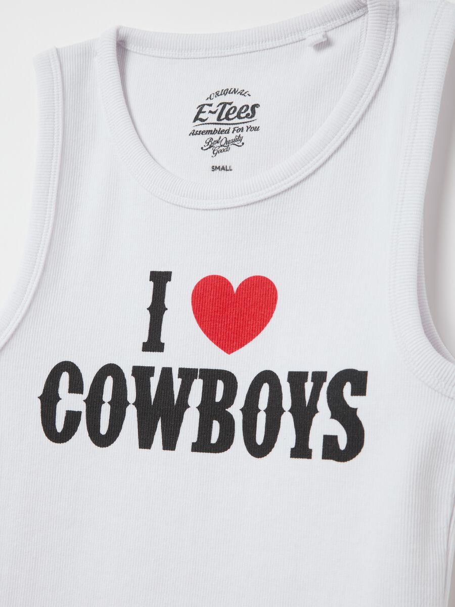 White ribbed tank top with "I love Cowboys" print_5