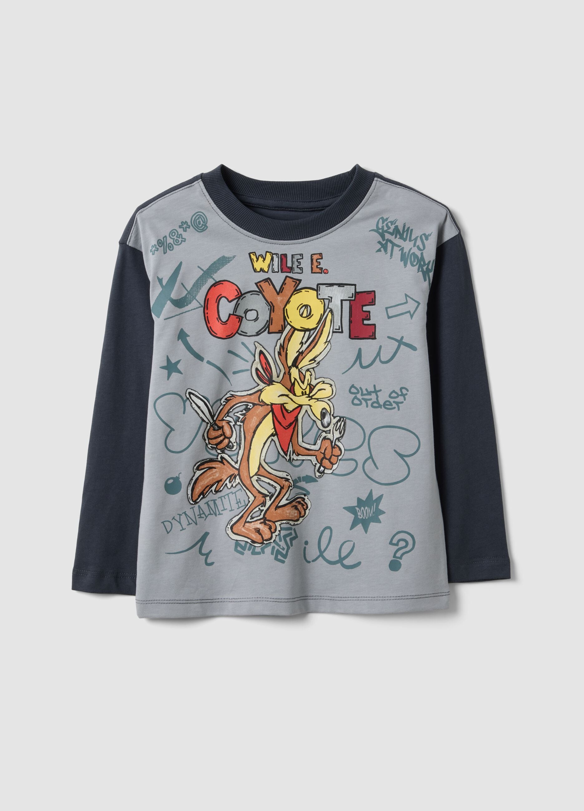 Grey pure cotton Looney Tunes print T-shirt for boys