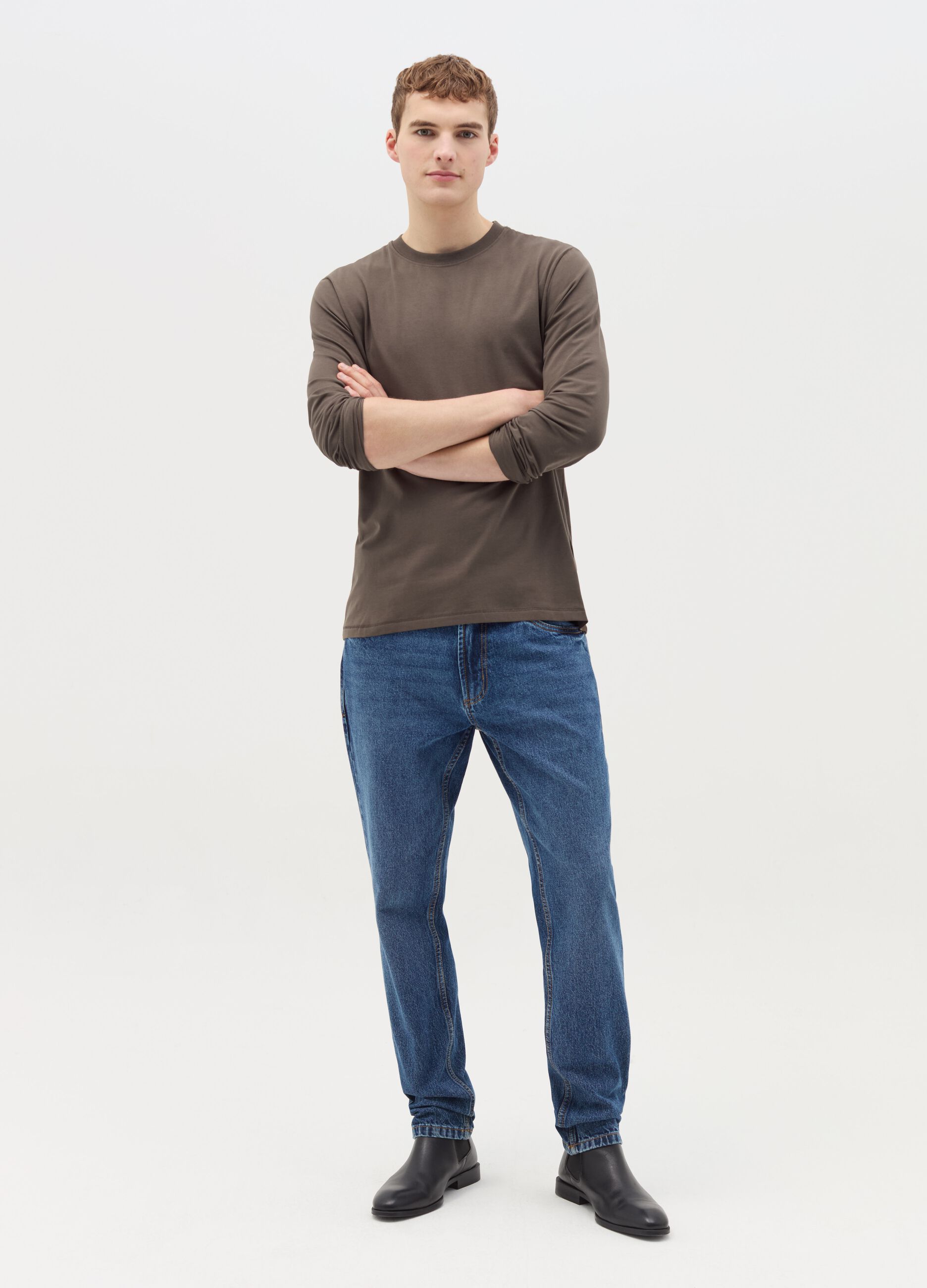 T-shirt a maniche lunghe in cotone stretch