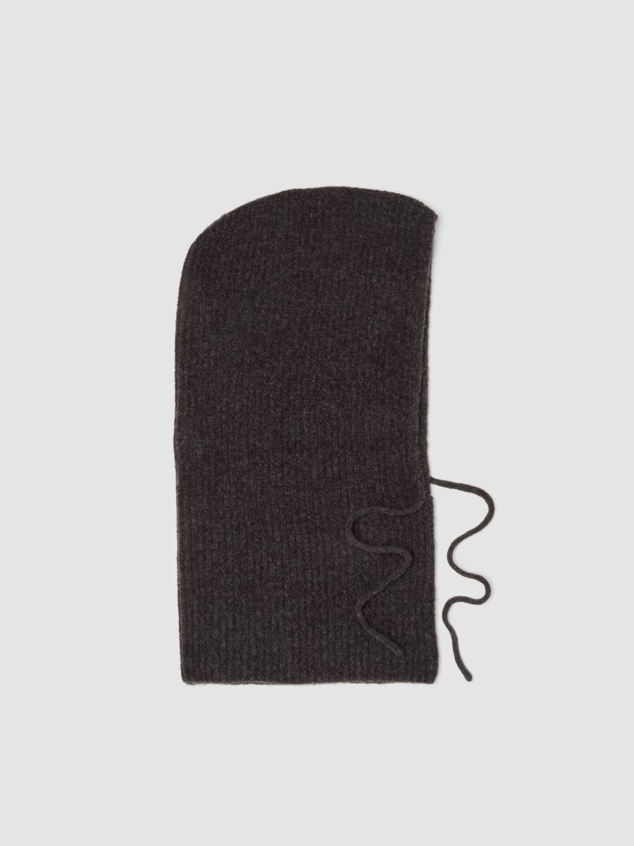 Balaclava grigio in lana elasticizzato a maglia jersey_0