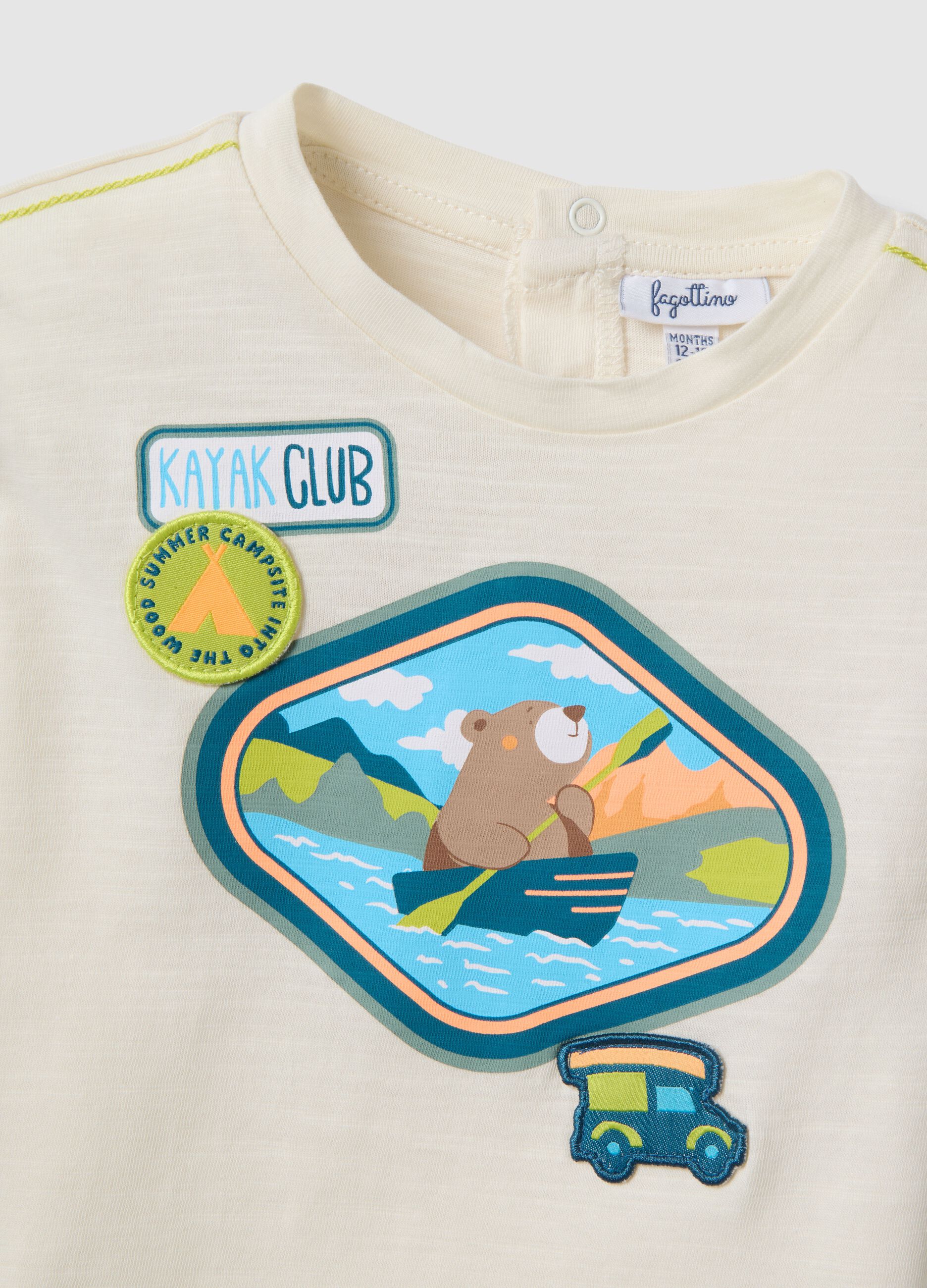 Baby boys&rsquo; white pure cotton regular-fit T-shirt with teddy bear print