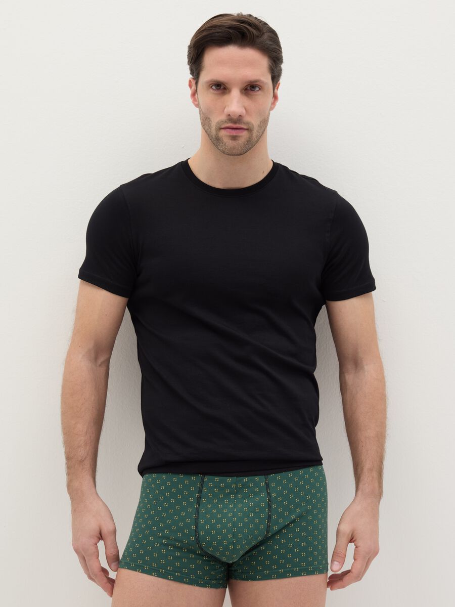 Midi boxer shorts in stretch cotton with pattern._0