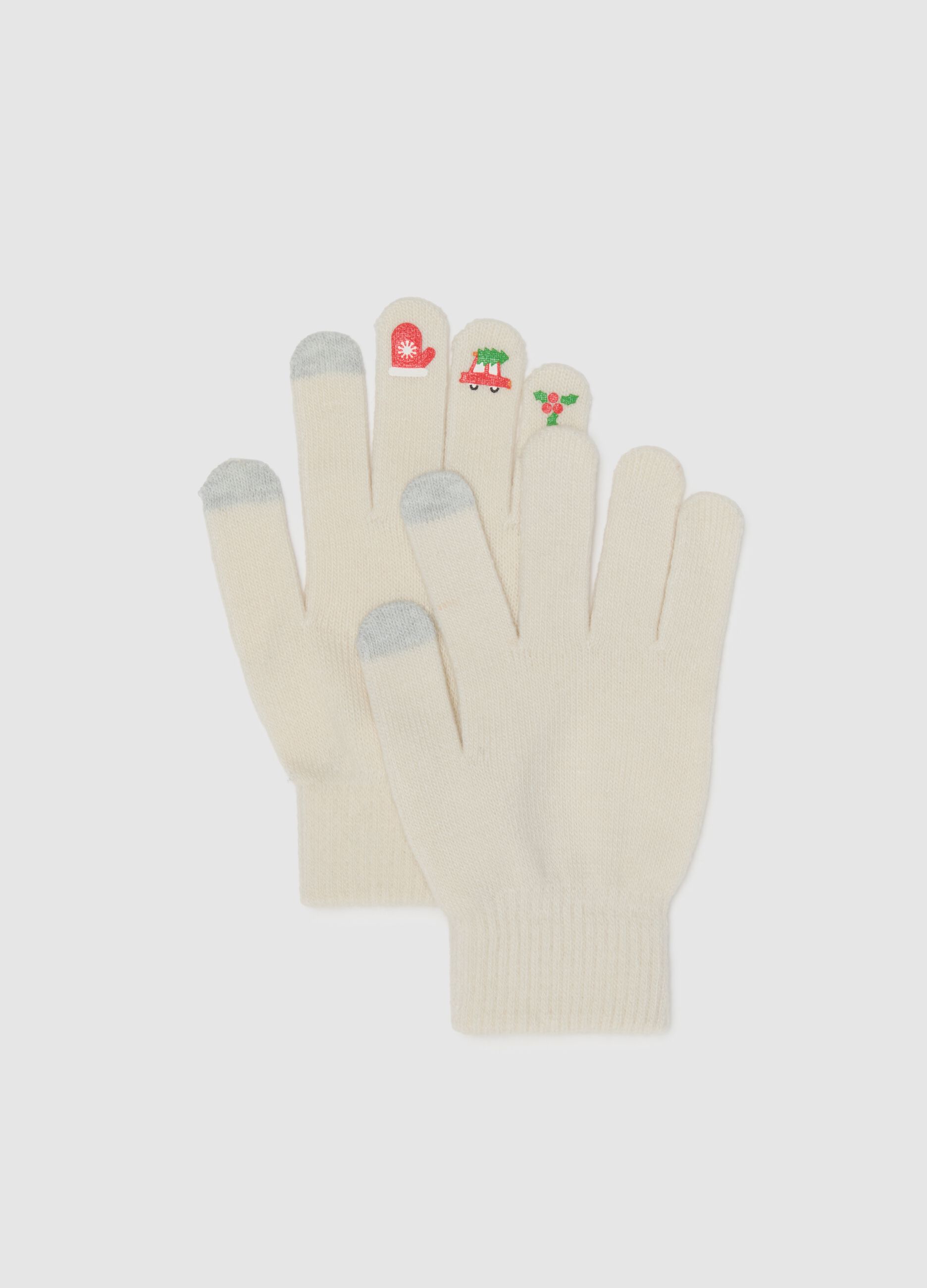 Beige Gloves with Festive Decorations