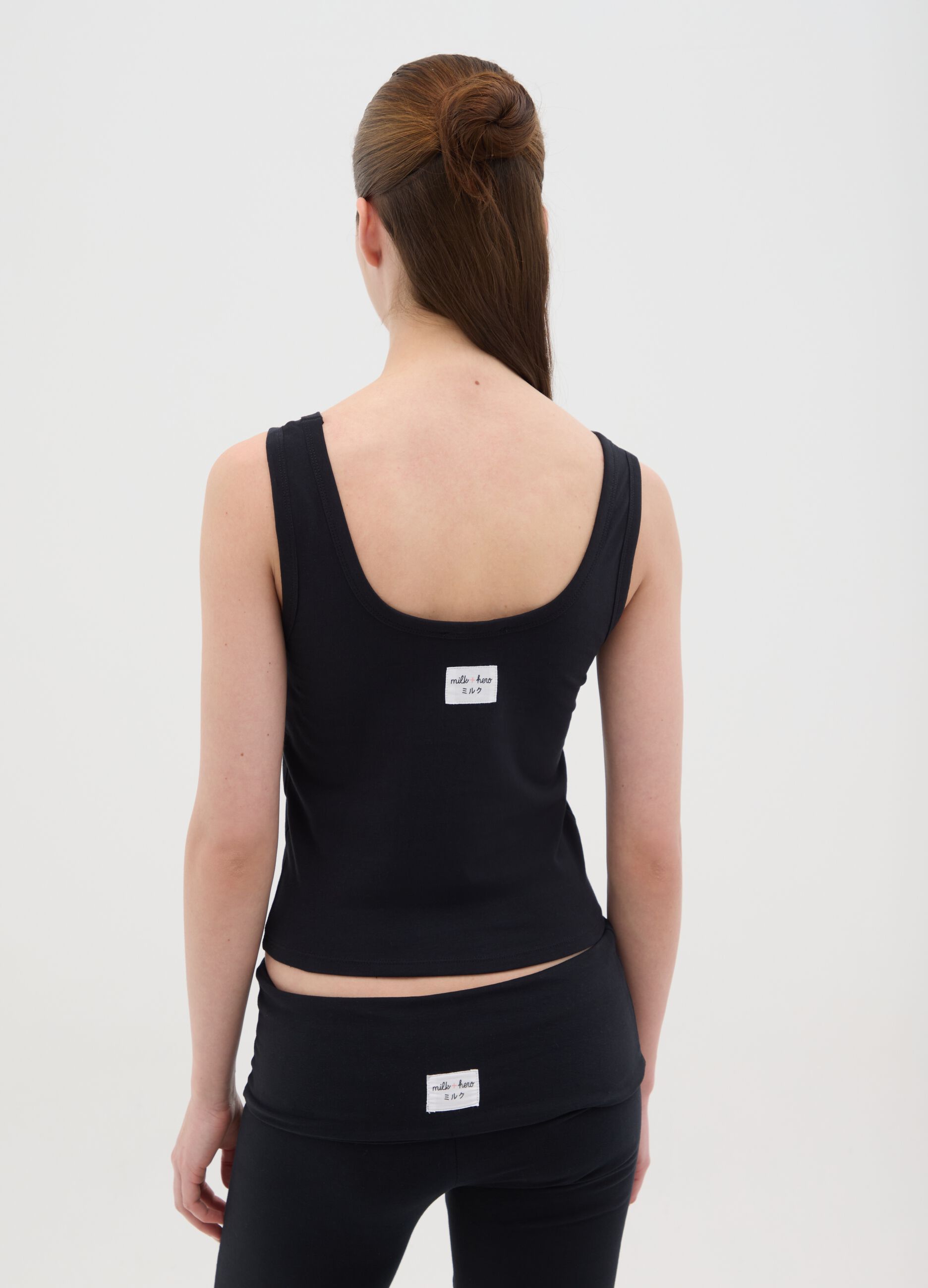 Black tank top in stretch cotton