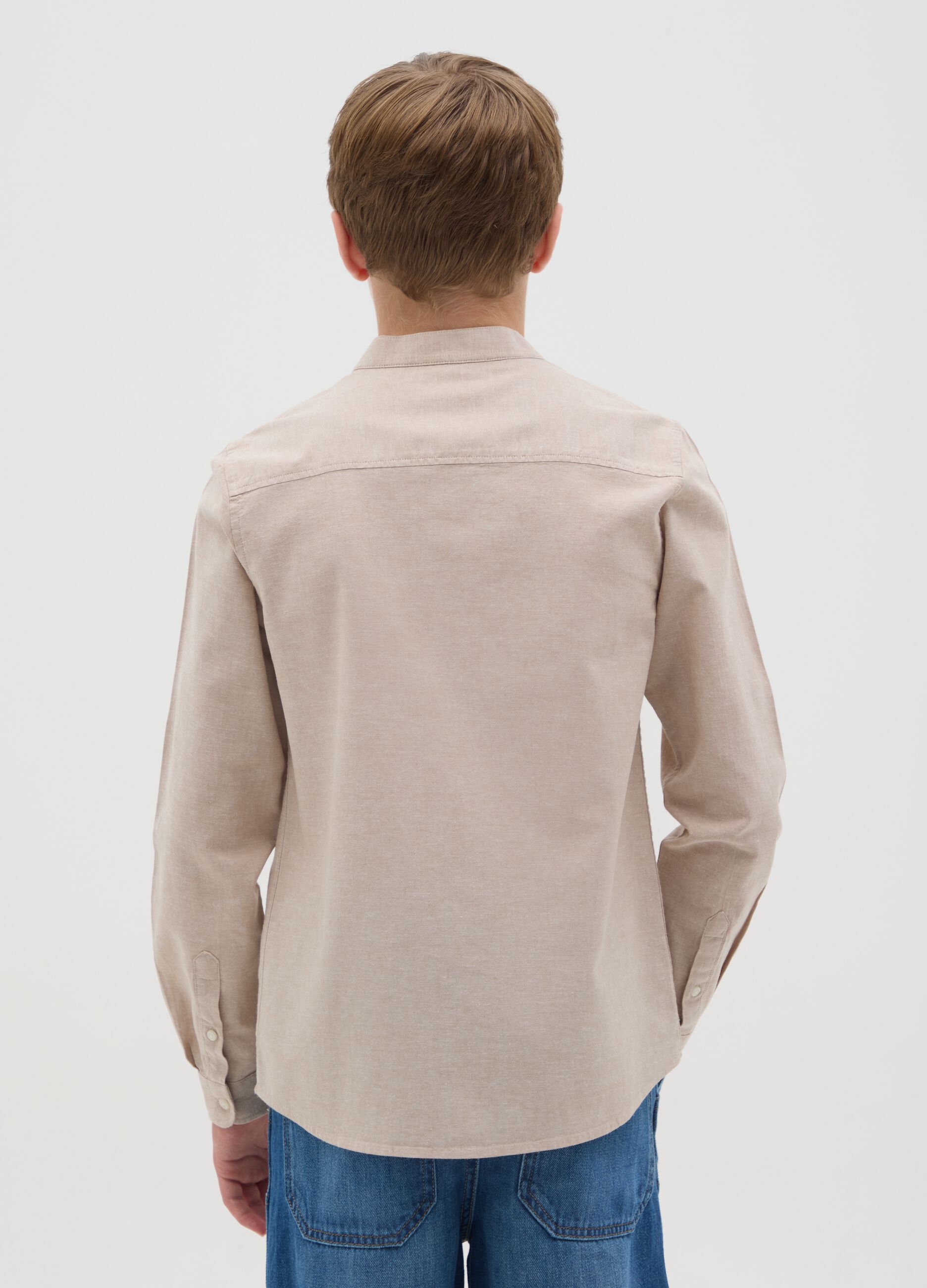 Beige Cotton and Linen Regular Shirt for Kids by OVS