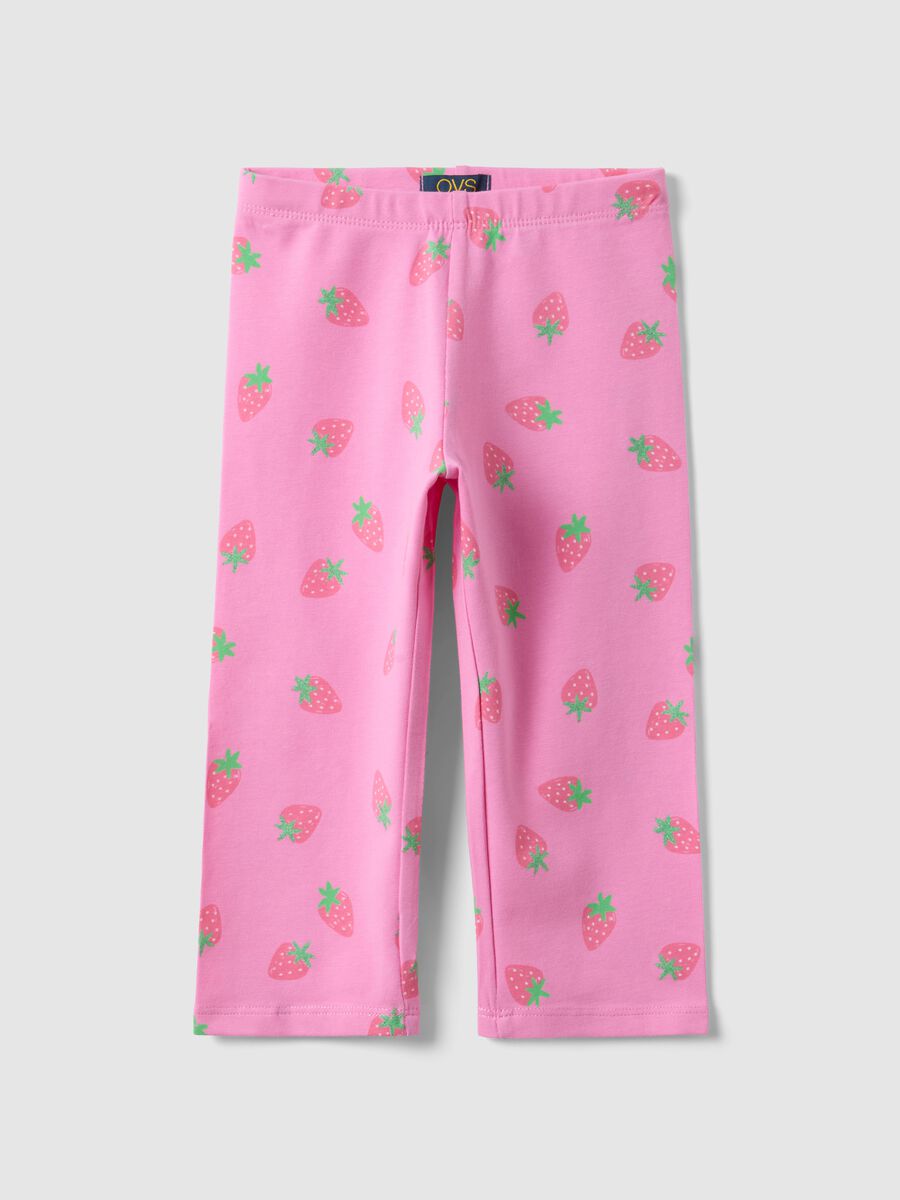 Leggings skinny in cotone biologico elasticizzato rosa da bambina_0