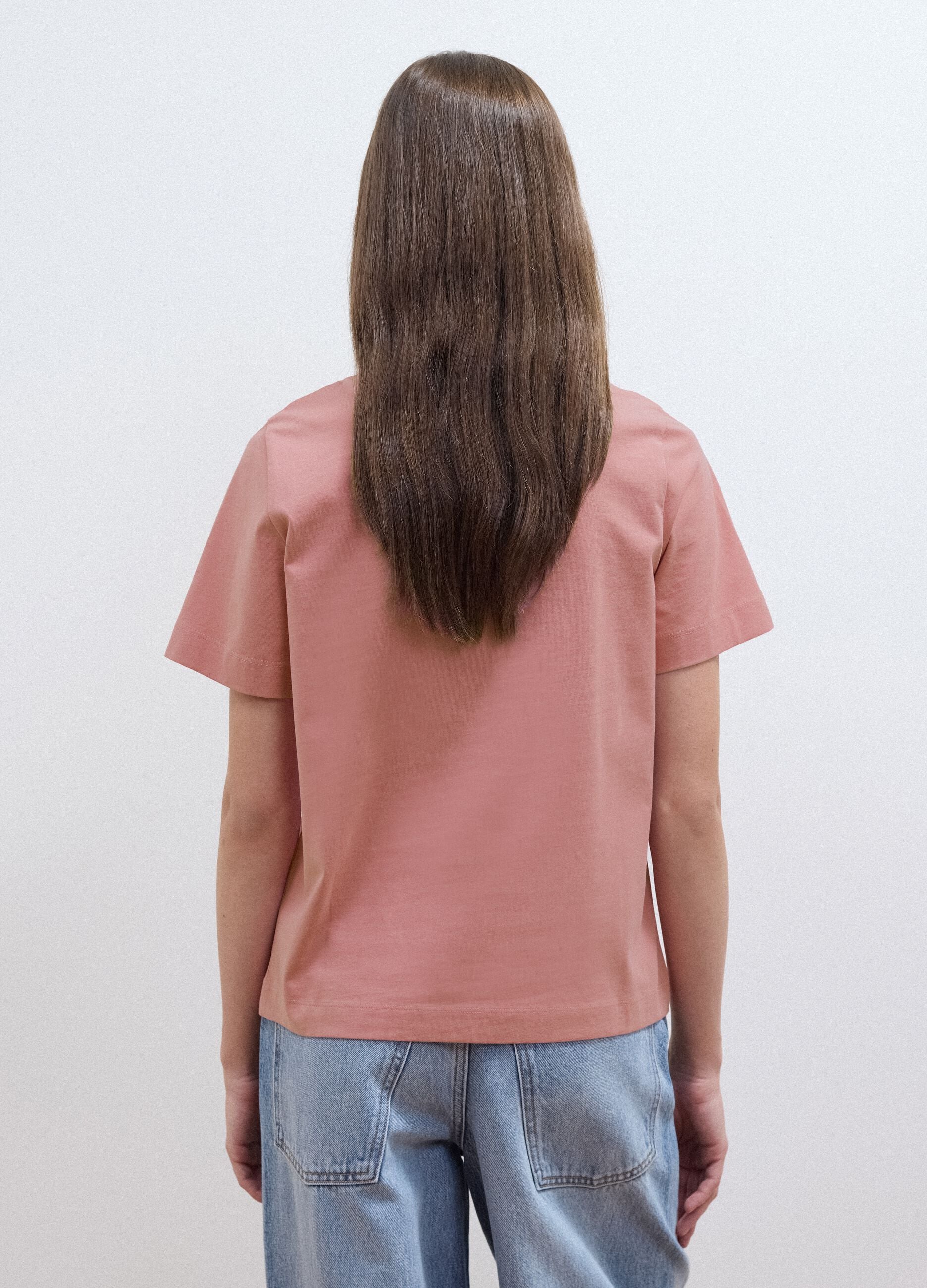 Pink pure cotton T-shirt with Paris print