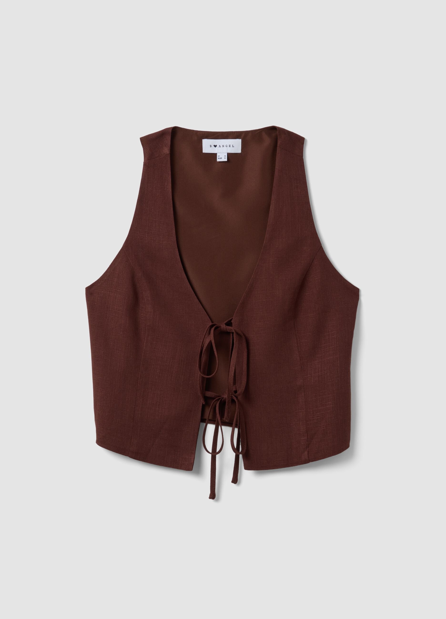 Gilet marrone in misto viscosa e lino regular fit