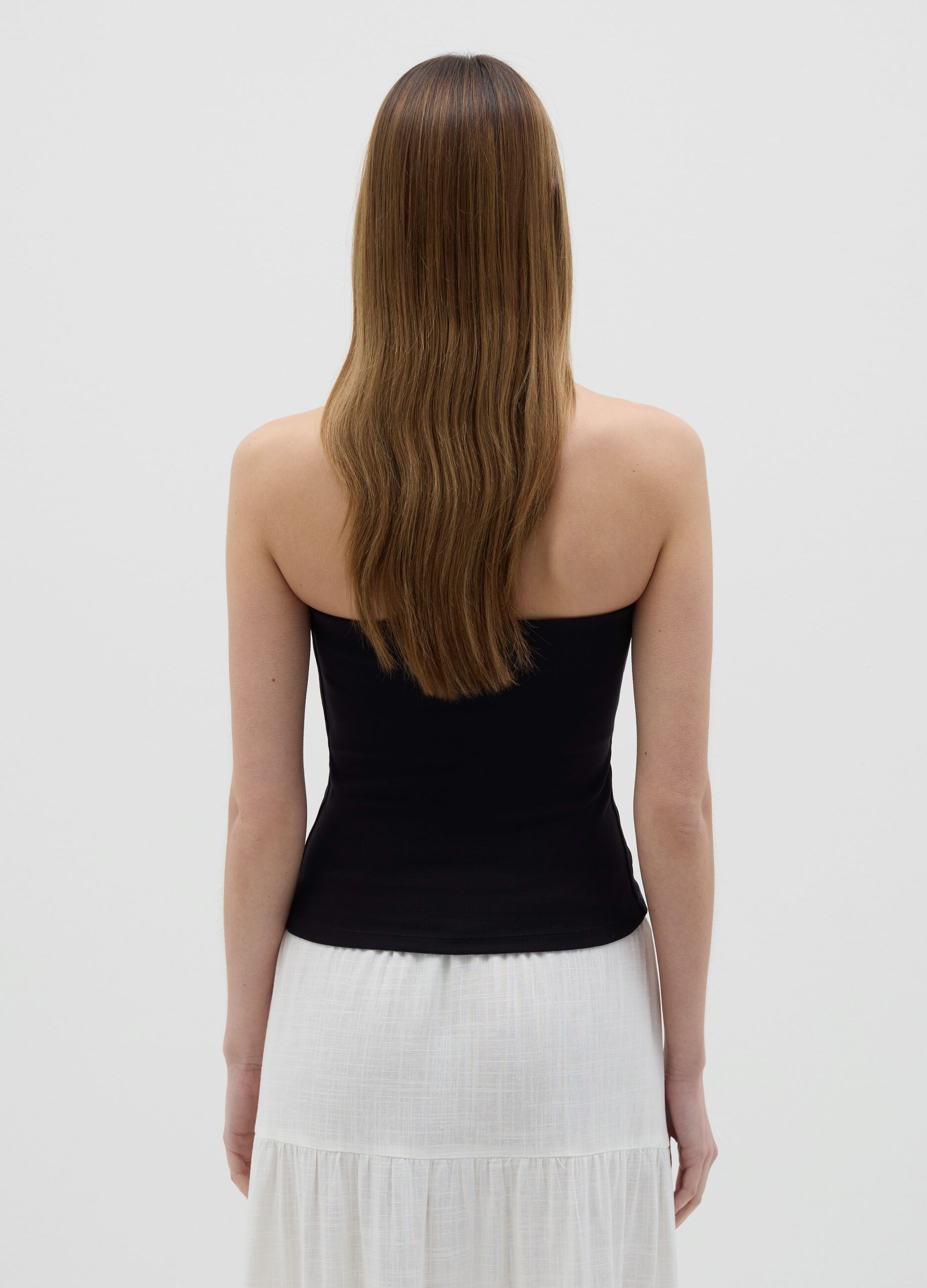 Women’s black fitted vest top in stretch cotton