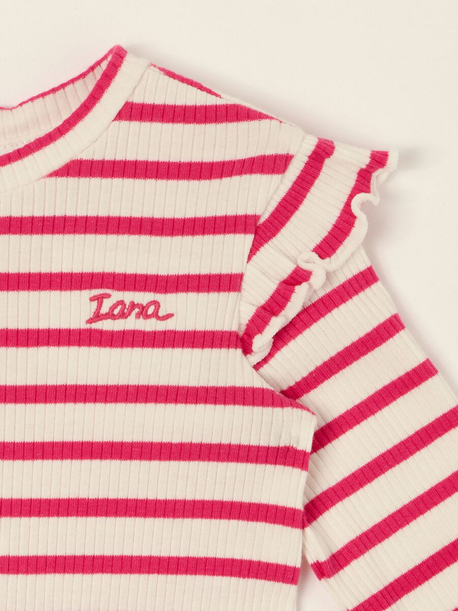 Baby girl white and red striped stretch cotton bodysuit_1