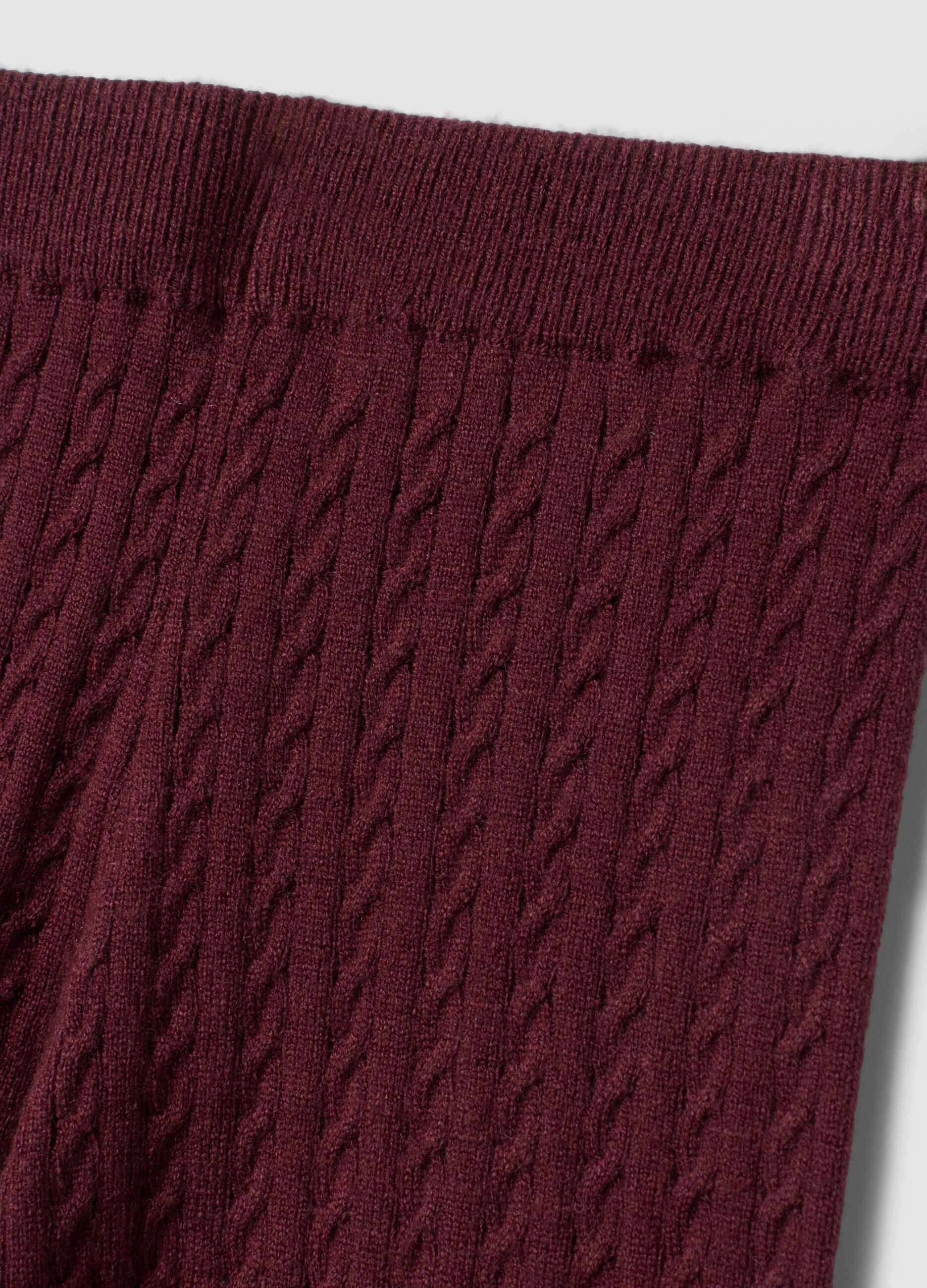 Plum purple flared leggings with cable-knit pattern