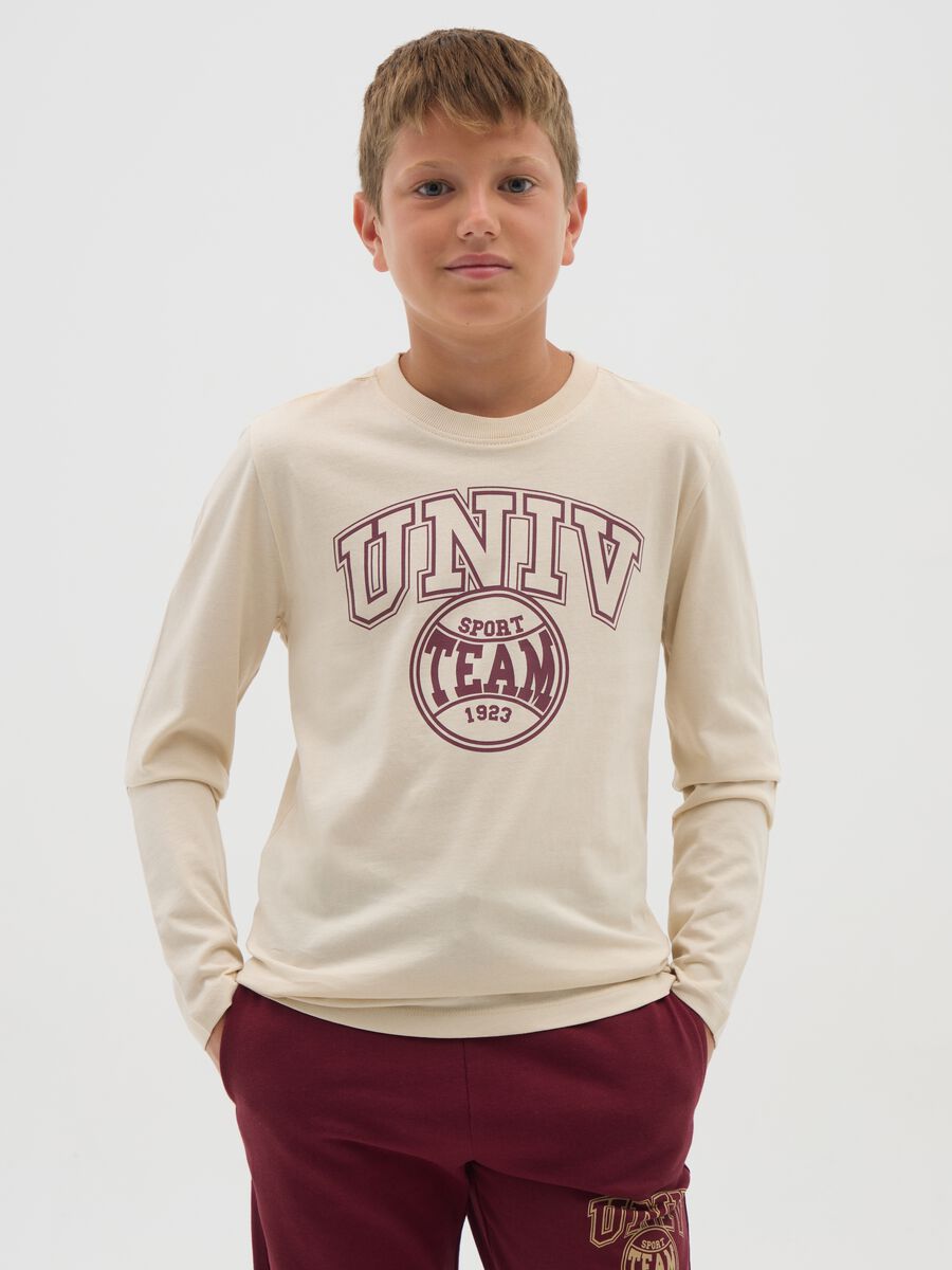 Boys' beige pure cotton regular fit T-shirt_0