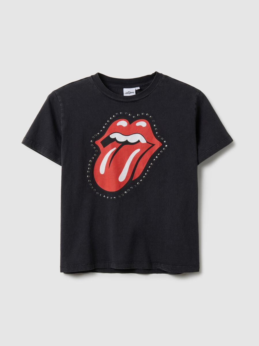 Black pure cotton regular fit T-shirt with Rolling Stones print_4