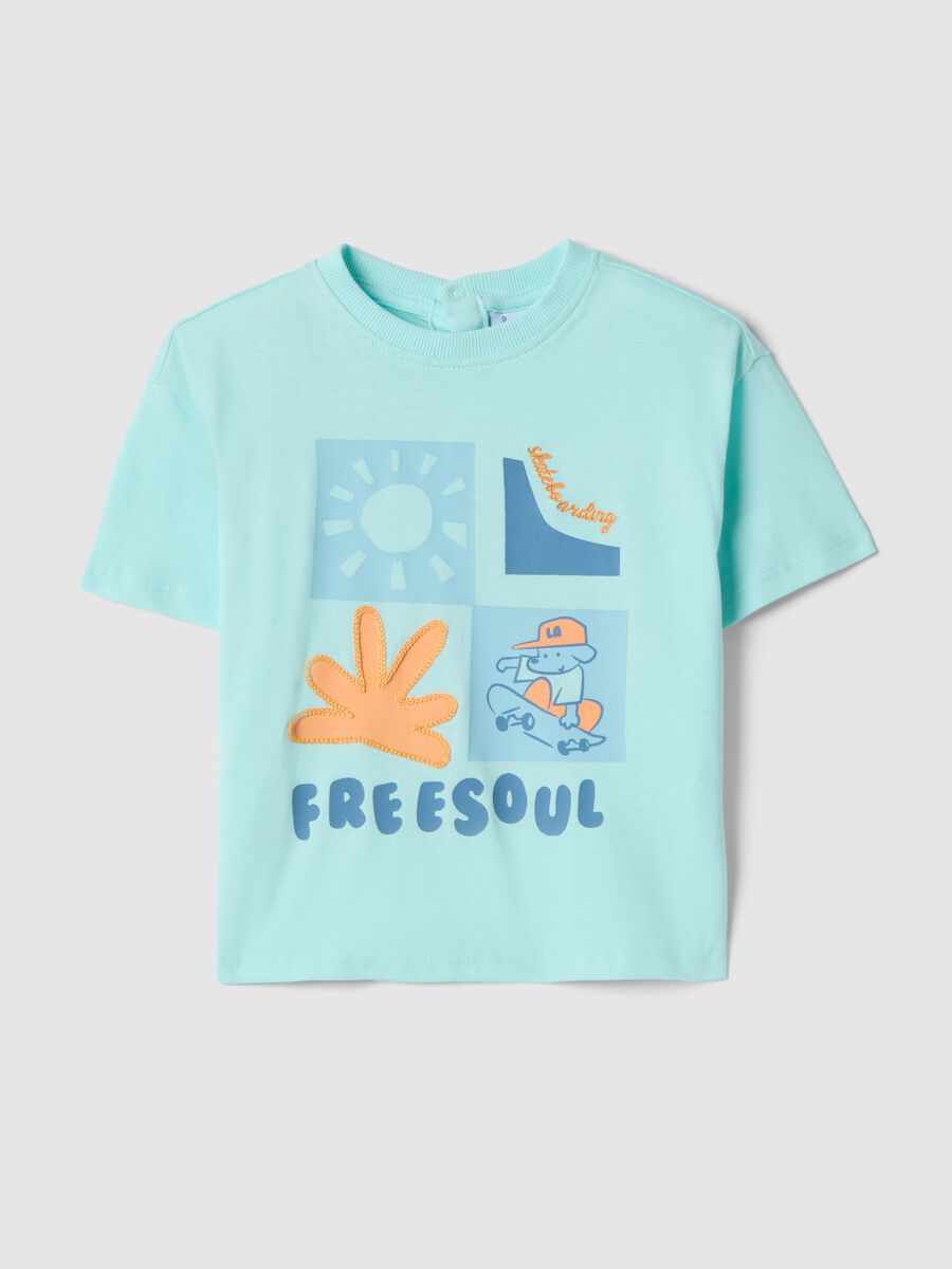 Blue pure cotton oversized fit toddler T-shirt with print_0