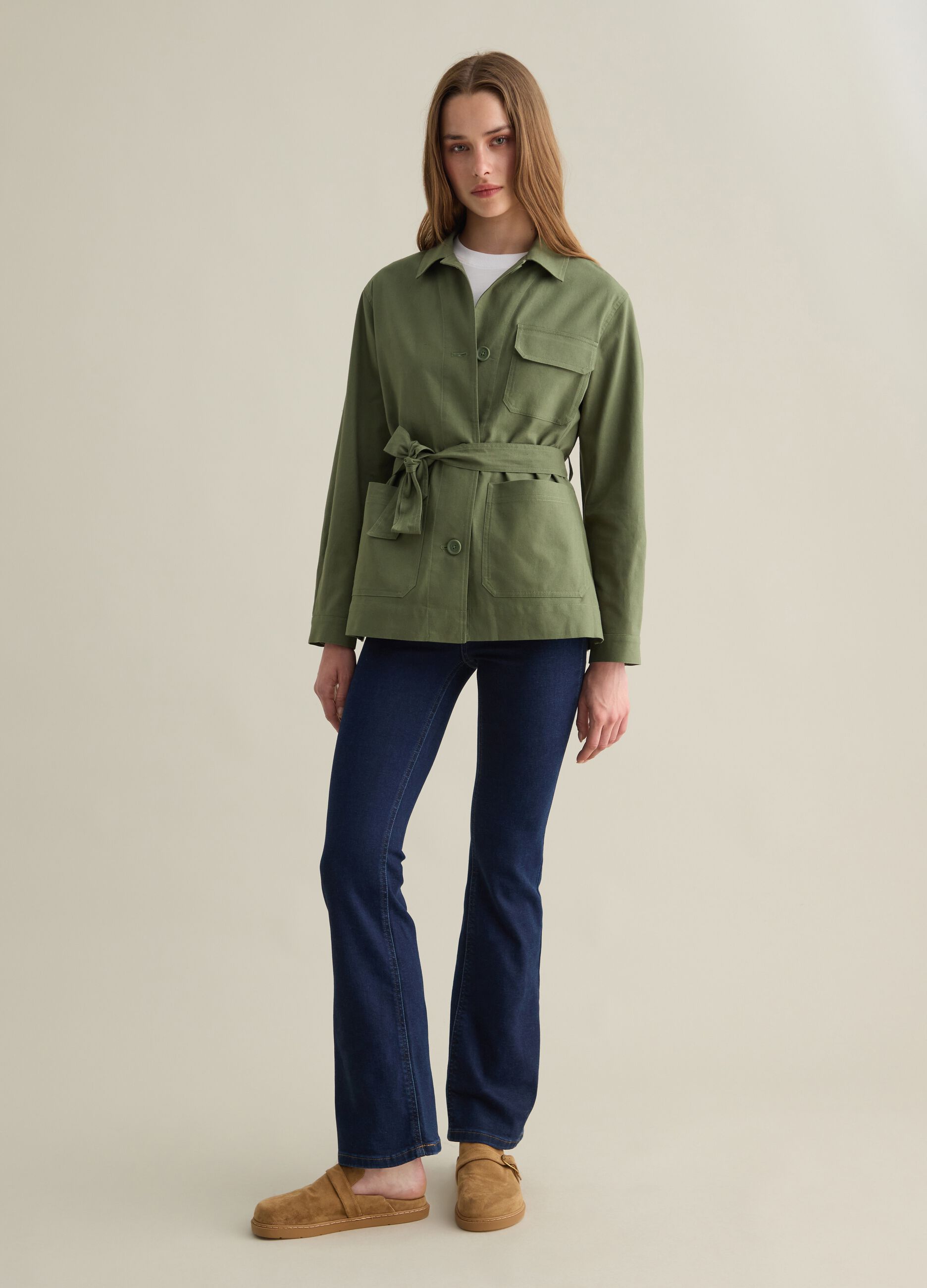 Piombo Cotton and Linen Green Regular Fit Jacket
