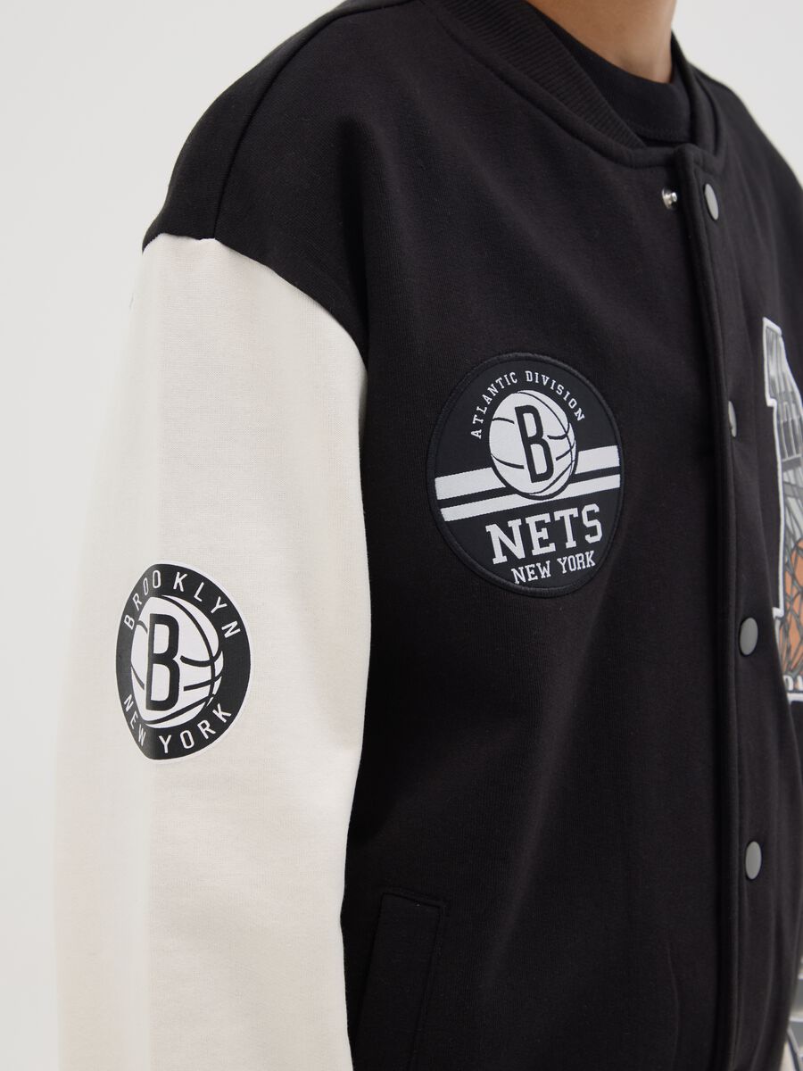 Varsity bomber jacket with patches and NBA Brooklyn Nets print_1