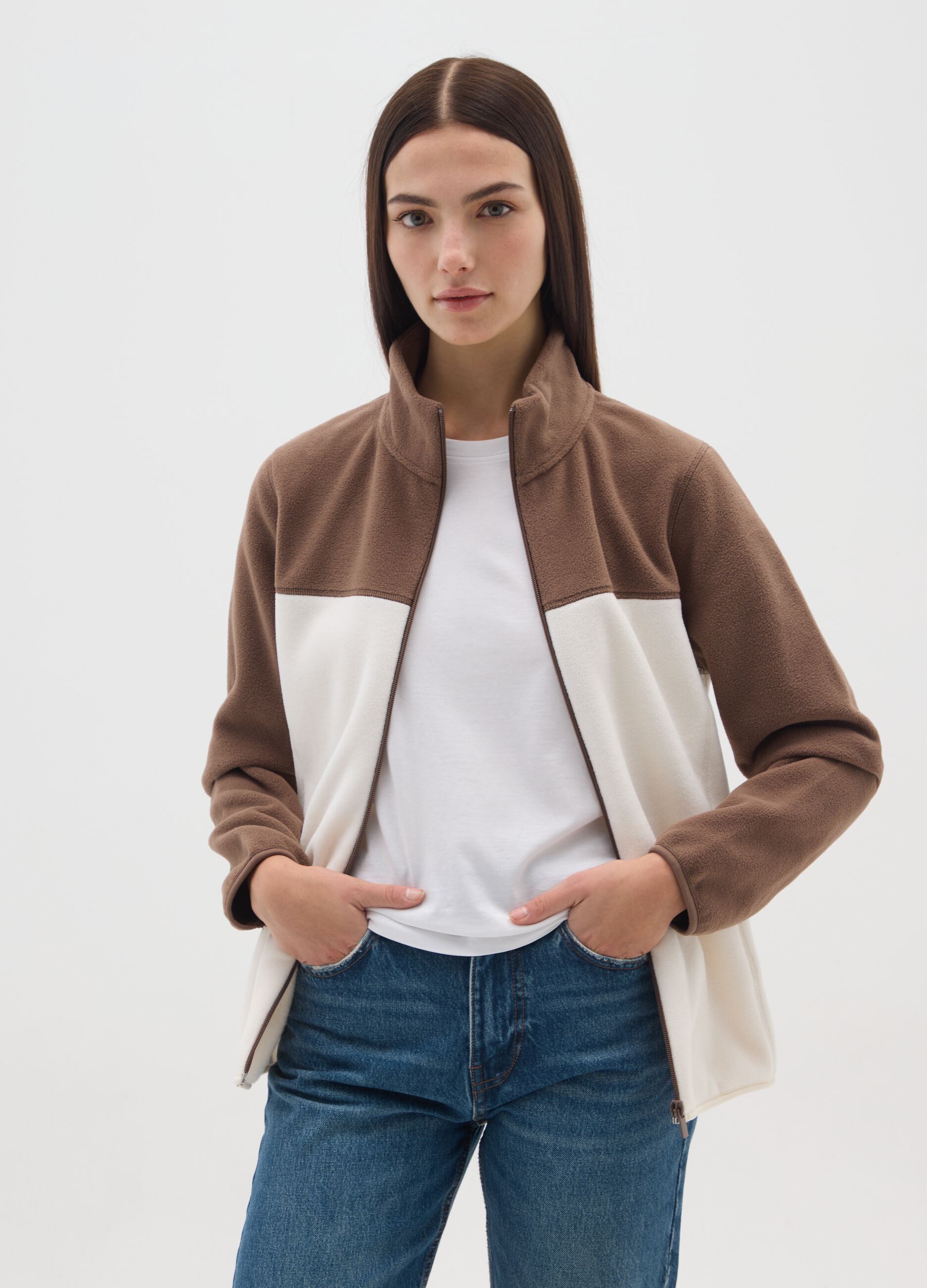 Multicolour fleece with relaxed fit and zip