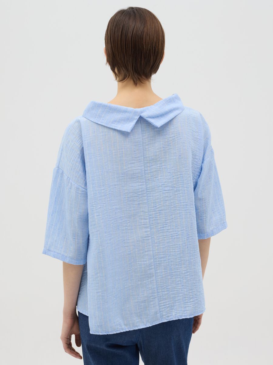 Light blue pinstriped top in lurex with cowl neck_2