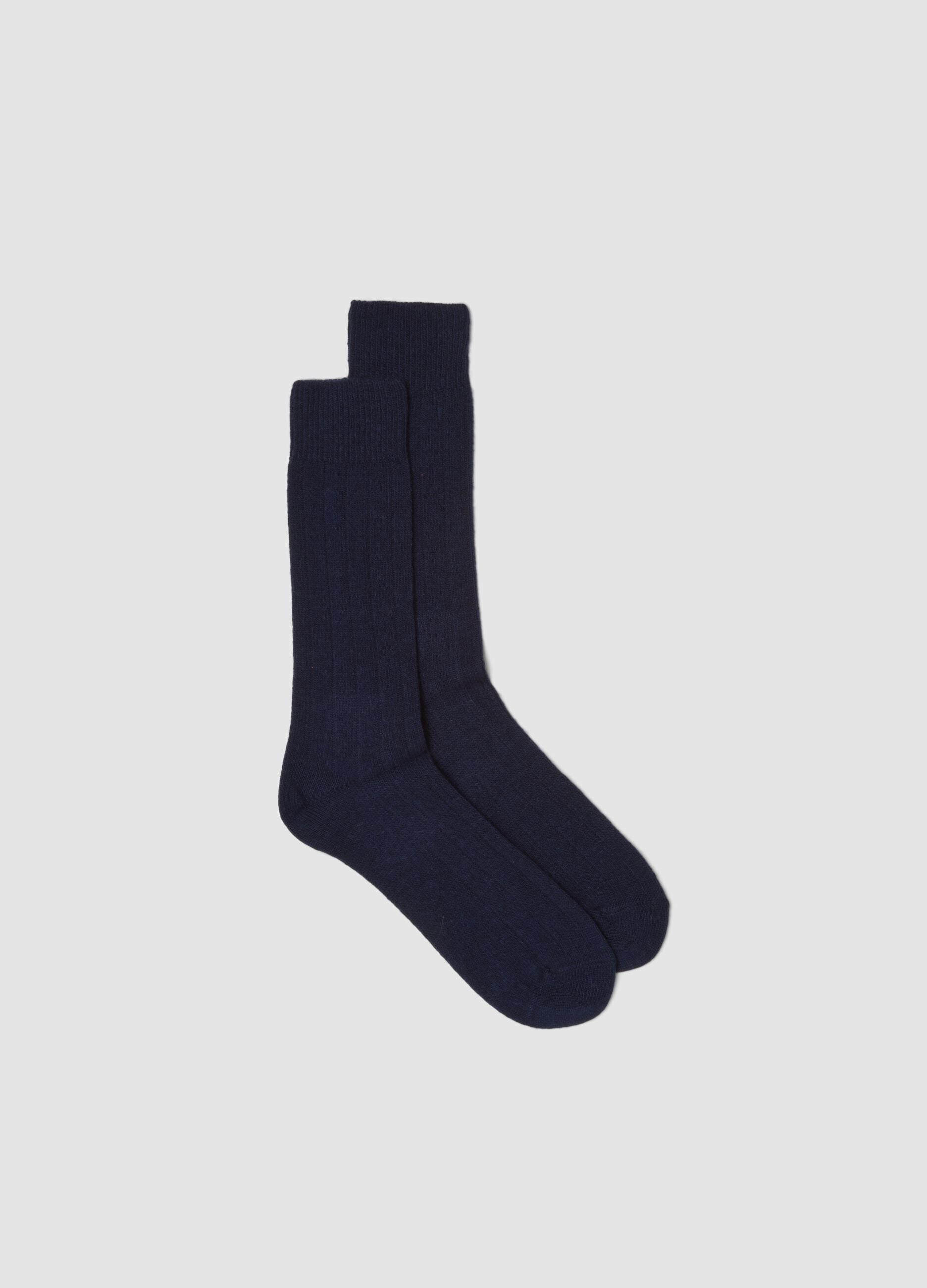 Calze midi blu in lana, viscosa e cashmere elasticizzati