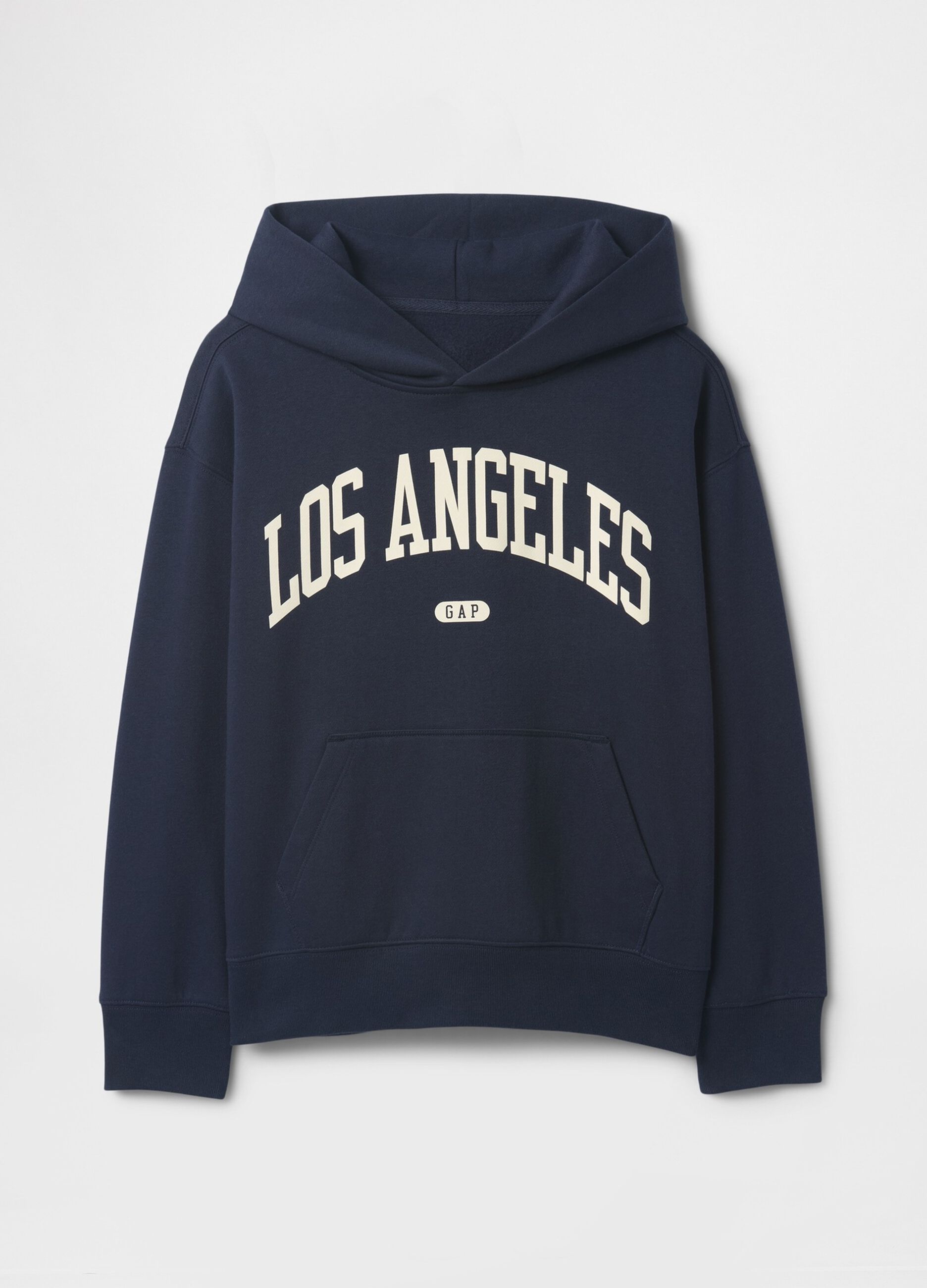 Blue cotton sweatshirt with hood and print
