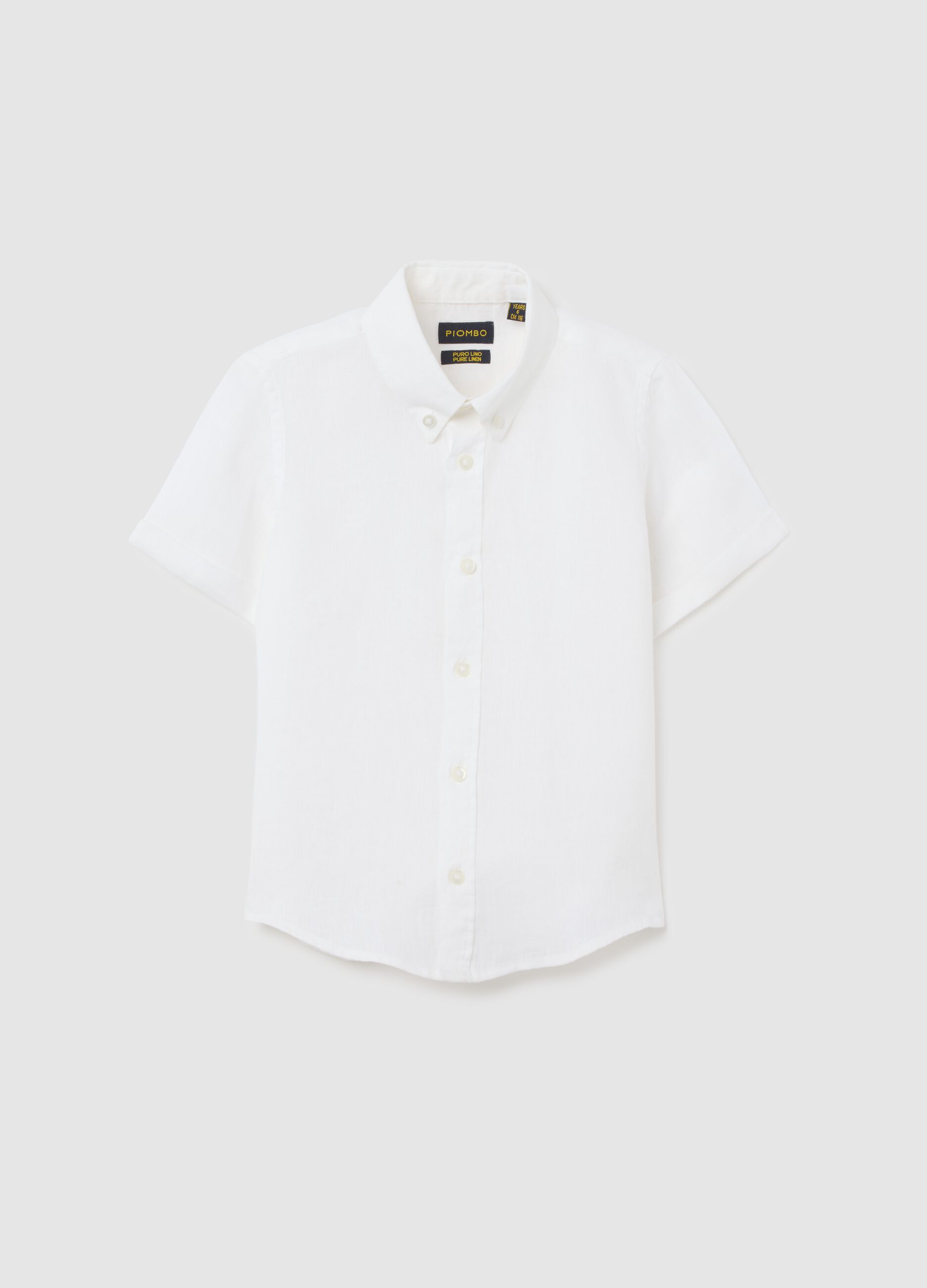 Children's white pure linen shirt with classic collar and oversized fit