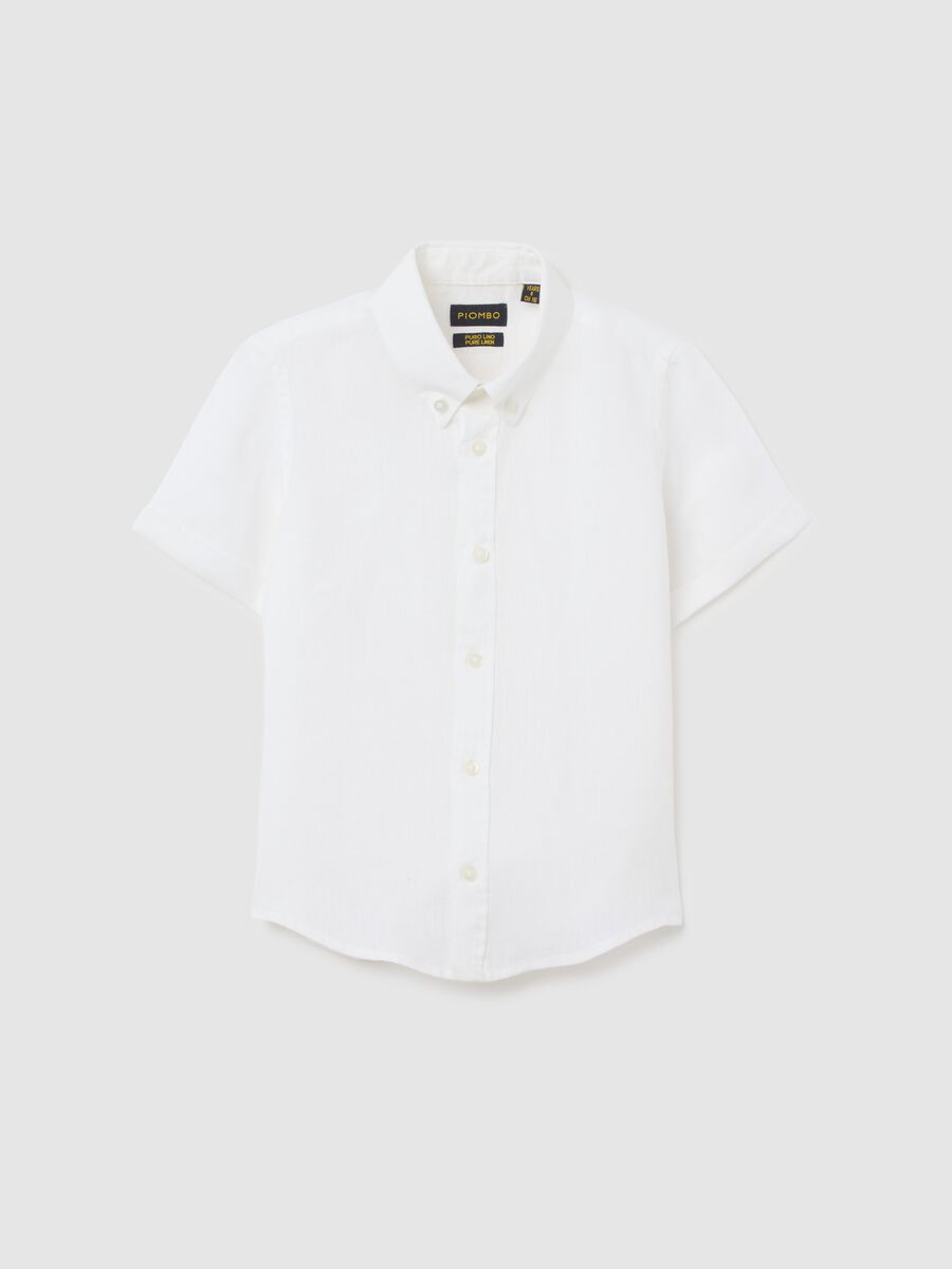 Children's white pure linen shirt with classic collar and oversized fit_3