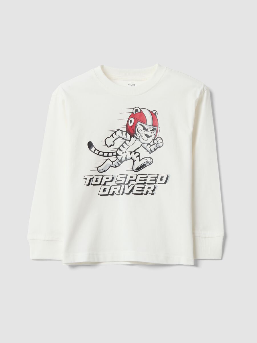 White pure cotton crew-neck T-shirt with Top Speed Driver print_0
