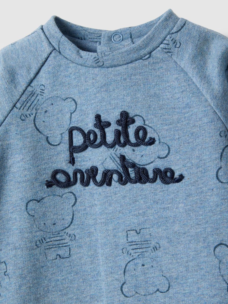 Baby blue pure cotton romper with bear print_2