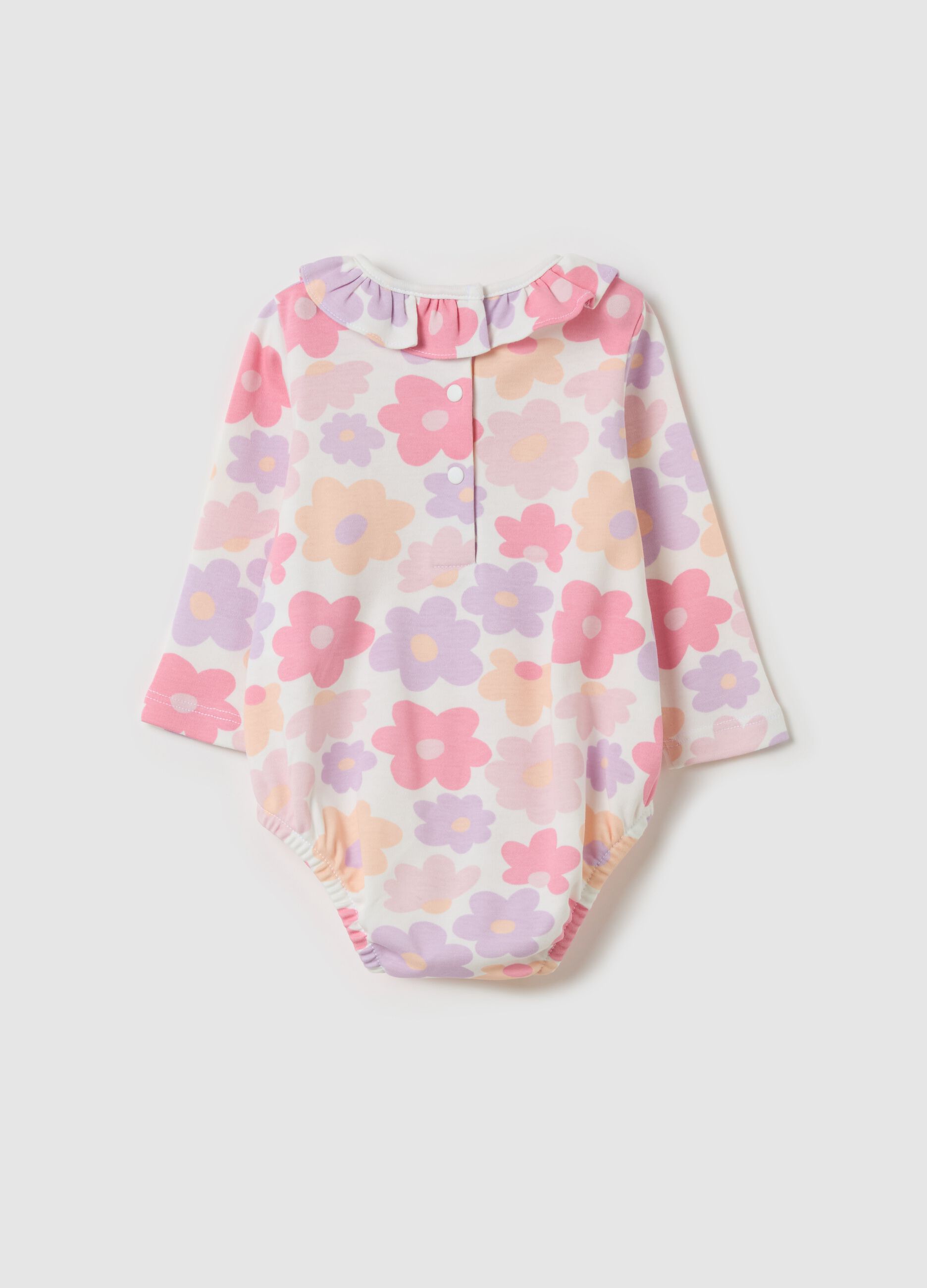 Long-sleeved bodysuit with flowers print